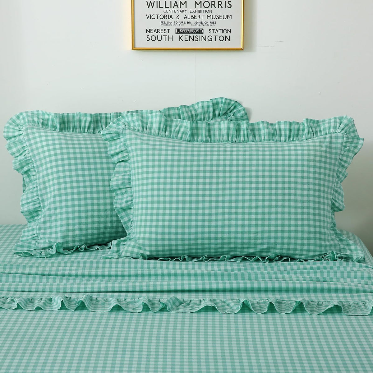 2 Pack Taupe White Gingham Ruffle Throw Pillow Covers 18''x18''
