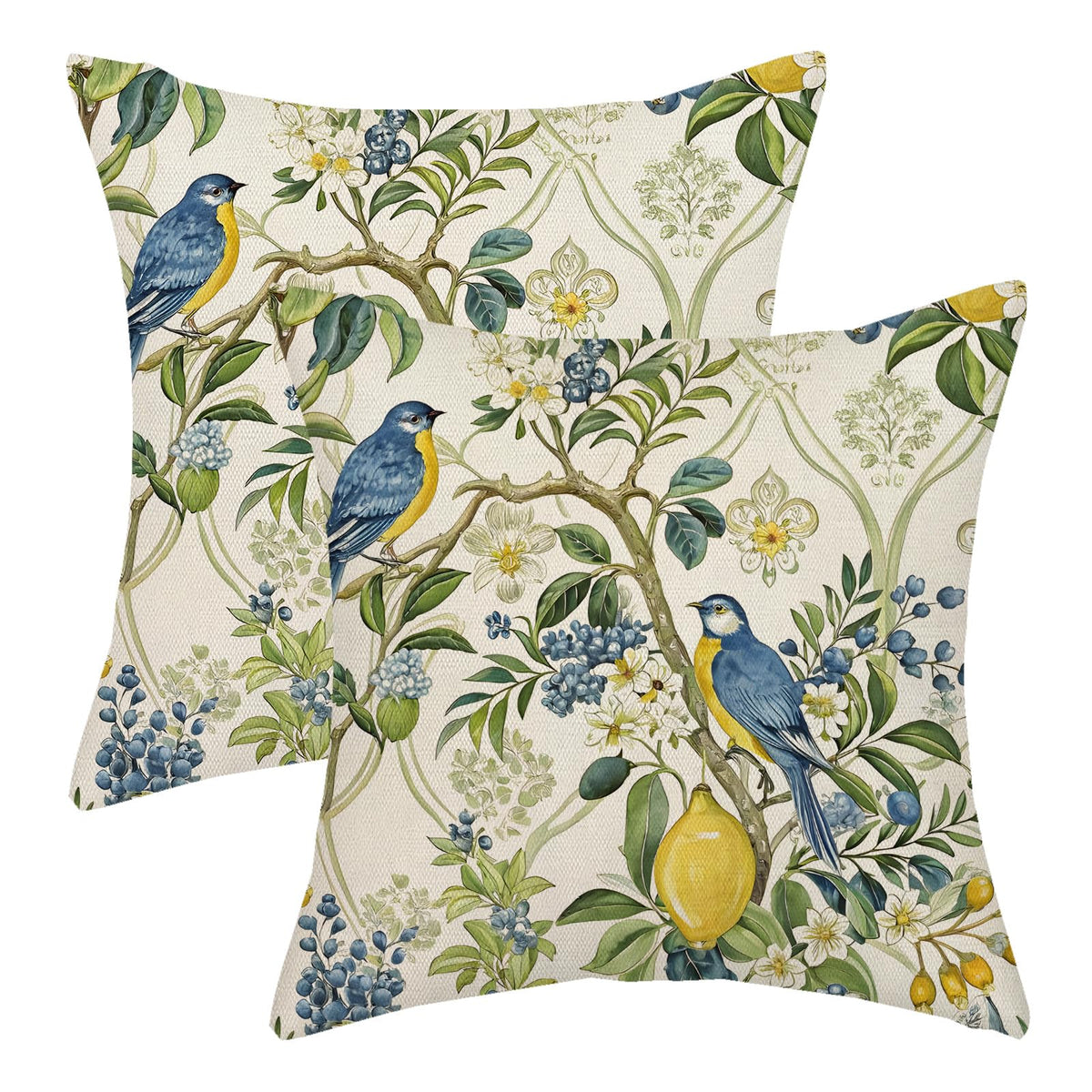 Sage Green Pillow Covers 18x18 Set of 2 Light Green Chinoiserie Bird Floral Throw Pillows Outdoor Decor Vintage Hummingbird Flower Pillow Cases Linen Decorative Cushion Cover for Couch Sofa