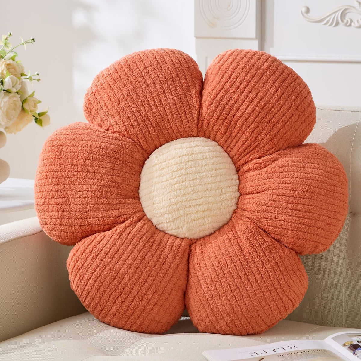 Flower Pillow,15.75" Daisy Pillow Purple Decorative Pillows