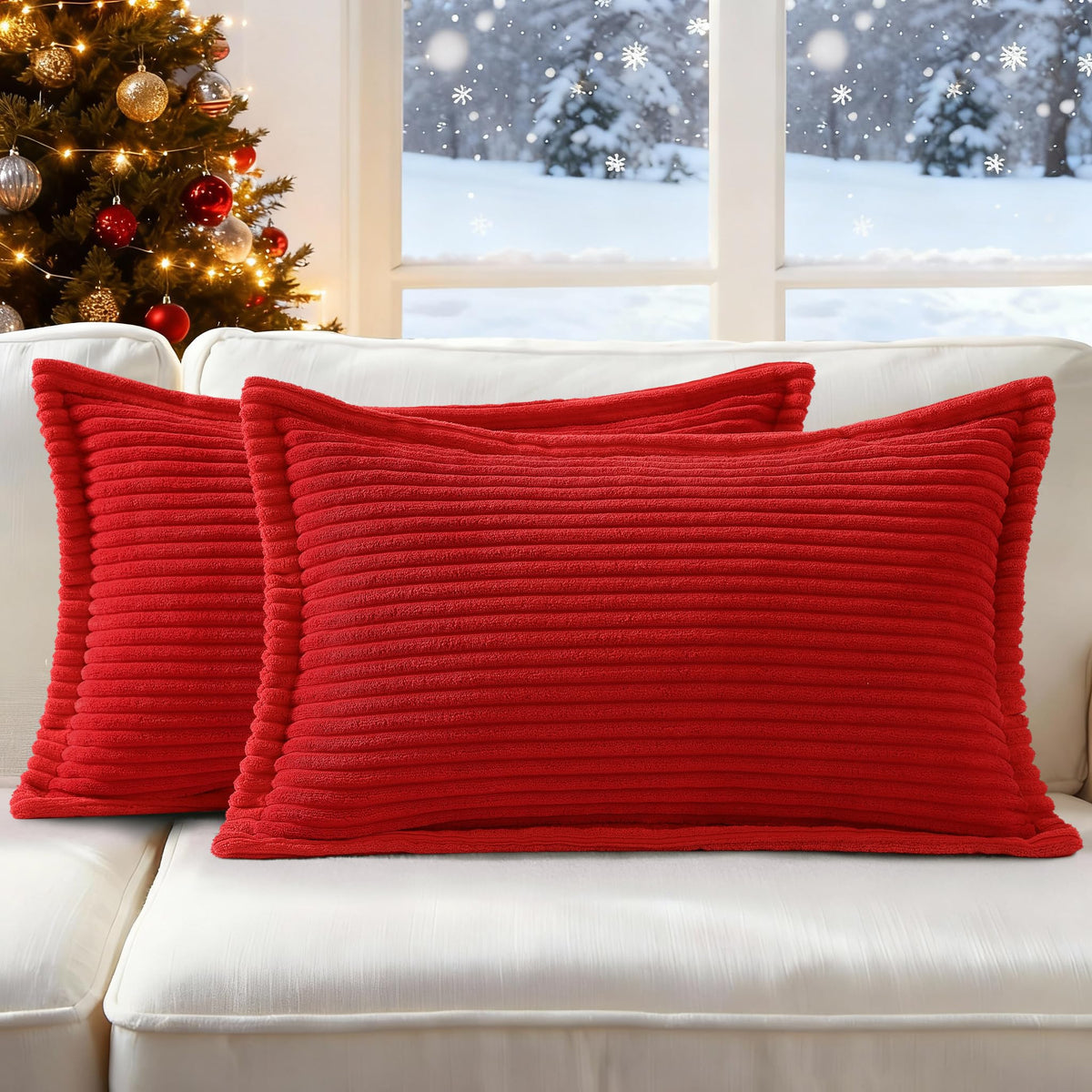 Mecatny Corduroy Fall Throw Pillow Covers 18x18 Set of 2 Cream White