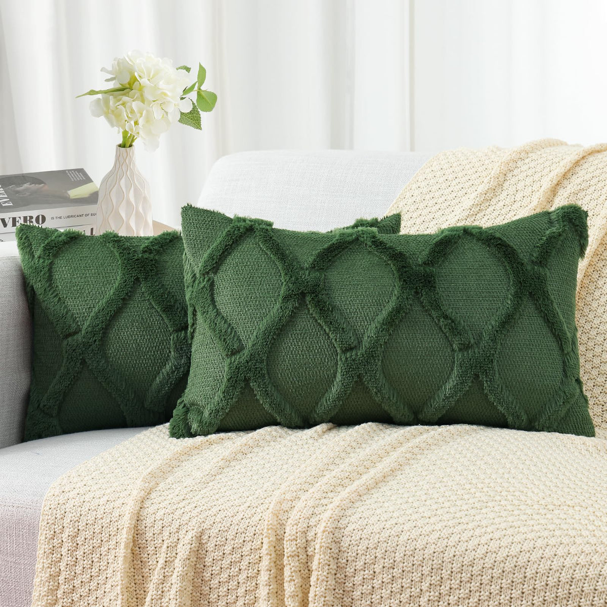 decorUhome Fall Throw Pillow Covers 18x18 Inch Set of 2, Soft Plush Faux Fur Wool Rust Couch Pillow Covers, Decorative Neutral Pillow Cases for Bed Sofa Living Room Home Decor