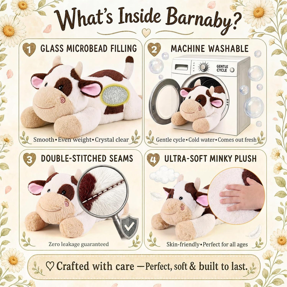 gnomantic Cow Weighted Stuffed Animals, Plush Pillow for Kids