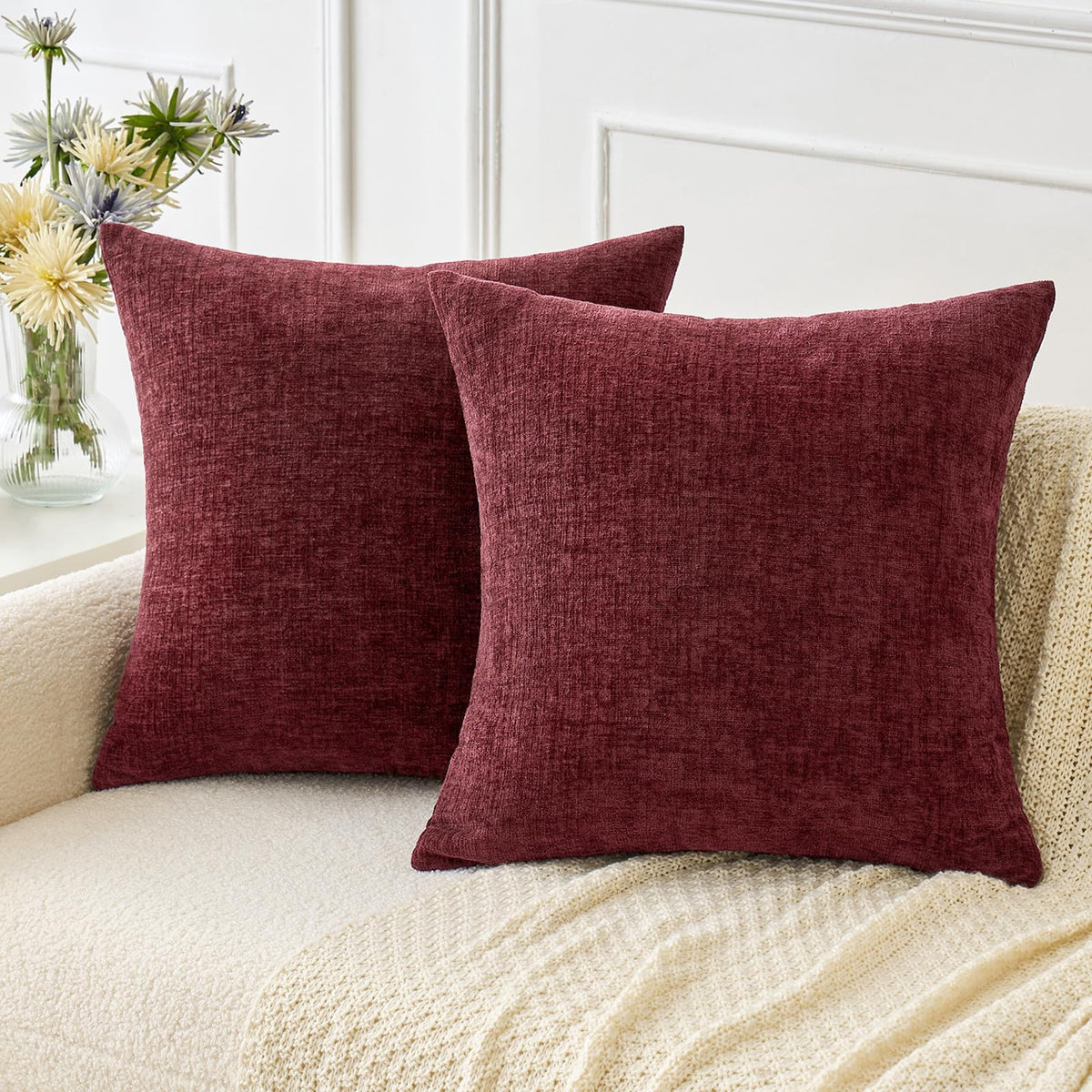 MIULEE Soft Chenille Throw Pillow Covers Green 18x18 Inch Pack of 2