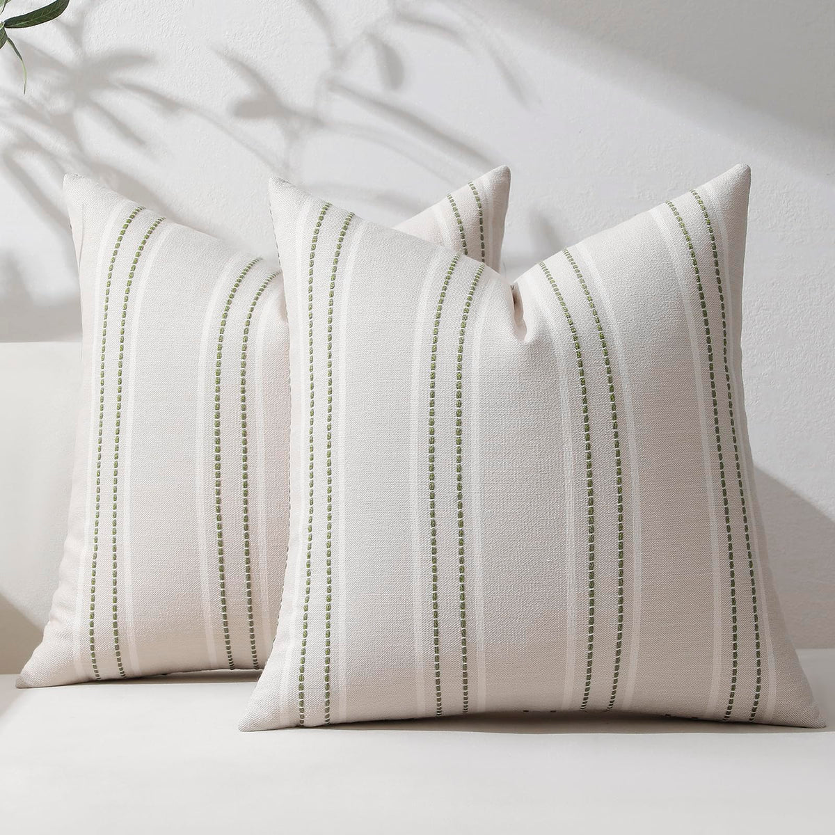 Hckot Sage Green Throw Pillow Covers 20x20 Set of 2 Striped Pillow Covers