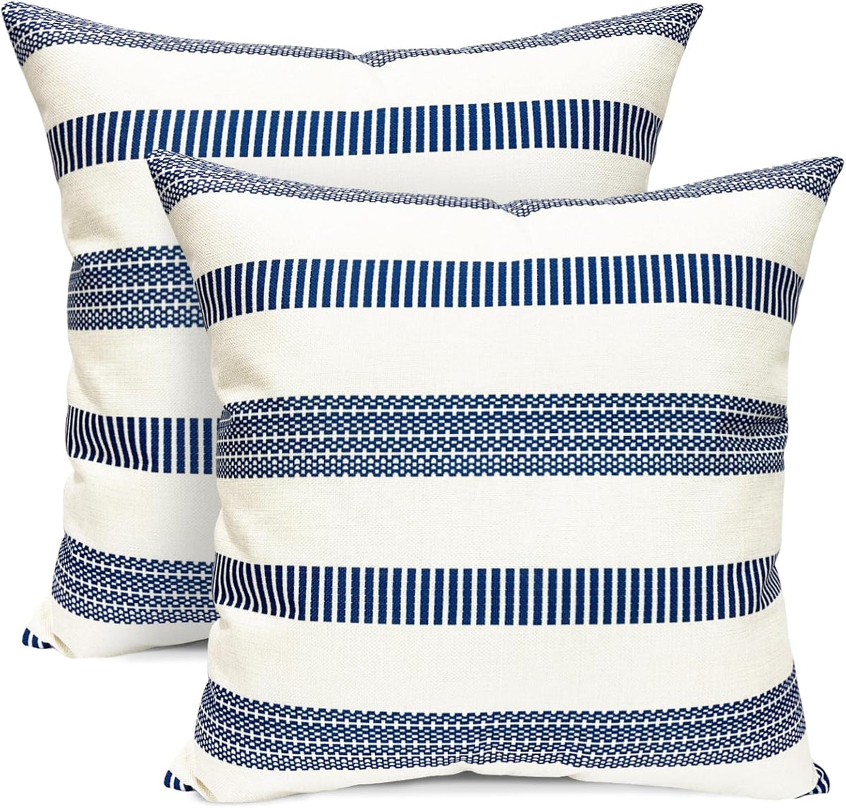 Farmhouse Boho Striped Throw Pillow Covers 18x18 inch Set of 2 Navy Blue
