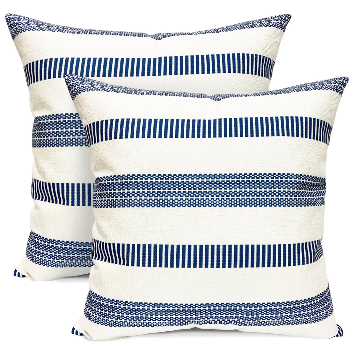 Farmhouse Boho Striped Throw Pillow Covers 18x18 inch Set of 2 Navy Blue