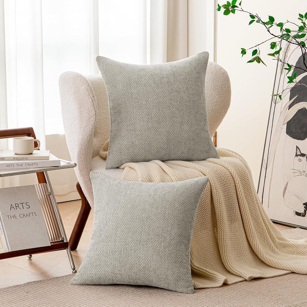 a moment Grey-Beige Chenille Throw Pillow Covers 16x16 Inch Pack of 2 Modern Decorative Throw Pillow Cases Farmhouse Cross Throw Pillowcases Home Decor for Sofa Bedroom Living Room