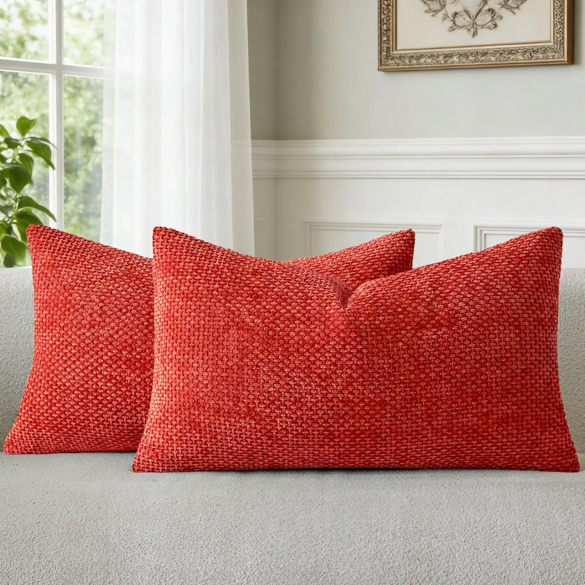 a moment Grey-Beige Chenille Throw Pillow Covers 16x16 Inch Pack of 2 Modern Decorative Throw Pillow Cases Farmhouse Cross Throw Pillowcases Home Decor for Sofa Bedroom Living Room