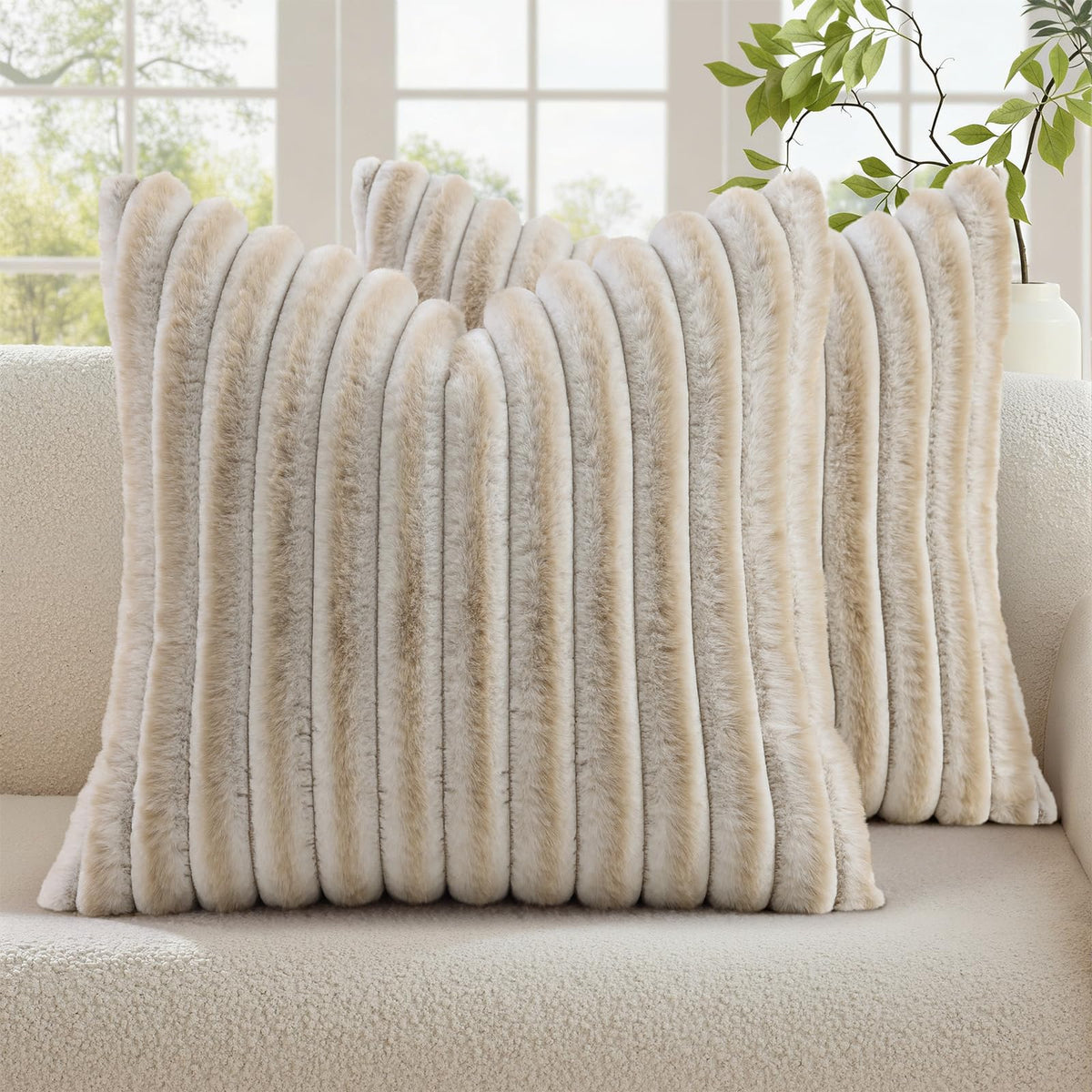 decorUhome Fall Faux Fur Throw Pillow Covers 18x18 Set of 2 Brown White