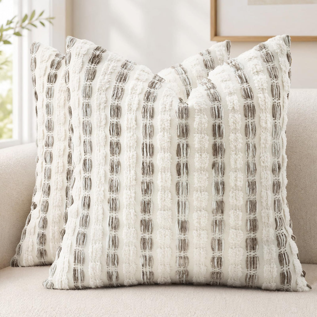 decorUhome Chenille Tufted Stripe Throw Pillow Covers 18x18 Set of 2 Green