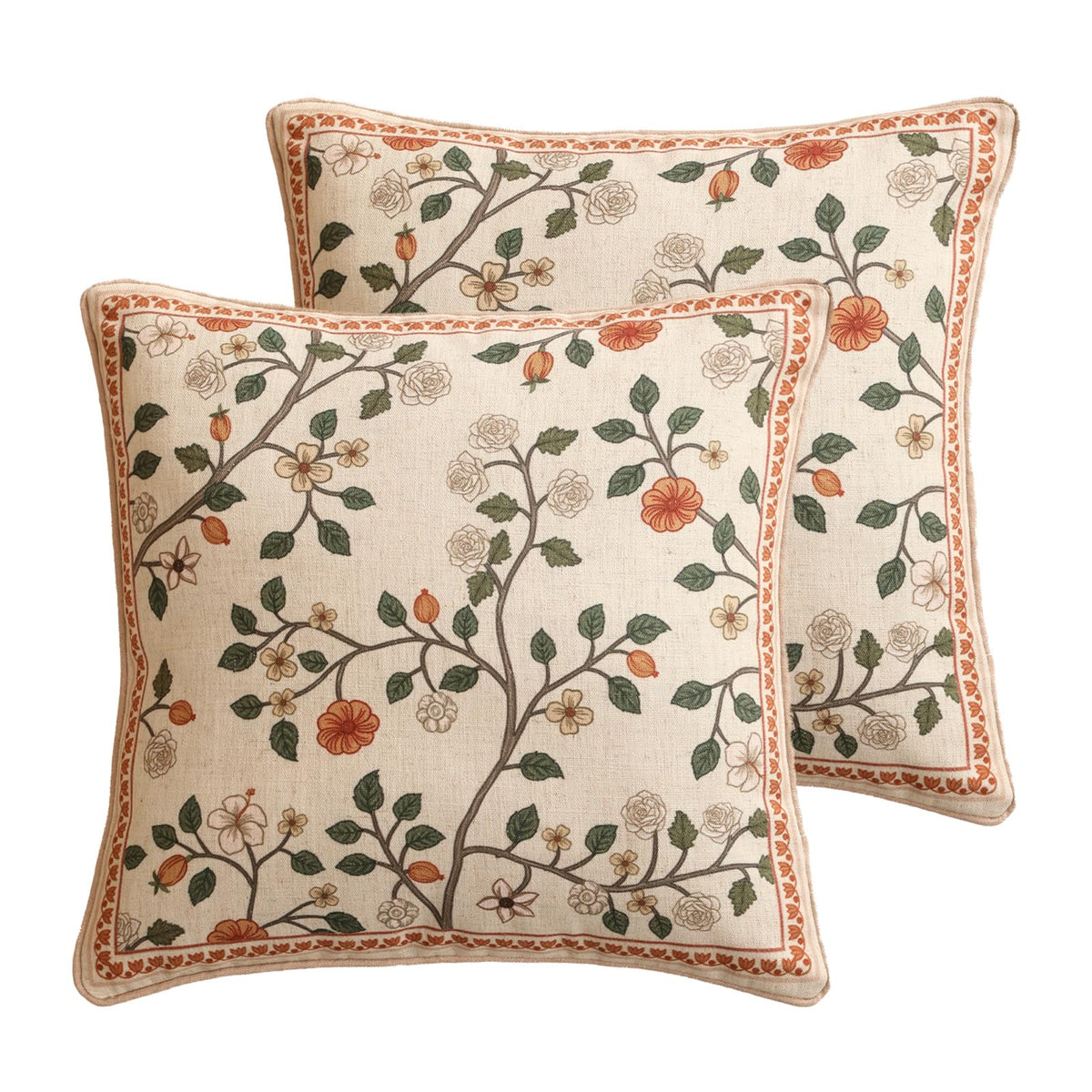 ISAENNE Vintage Elegant Linen Square Throw Pillow Cover,18"x18"-Albano A