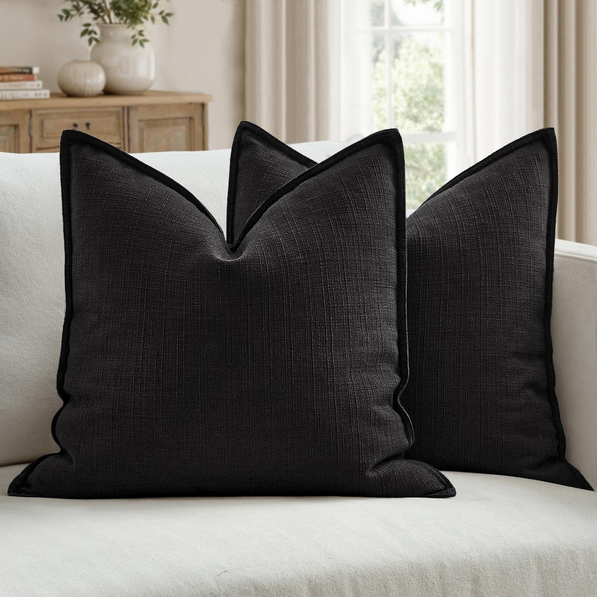 MIULEE Thick Textured Navy Blue Decorative Throw Pillow Covers 18x18 Inch