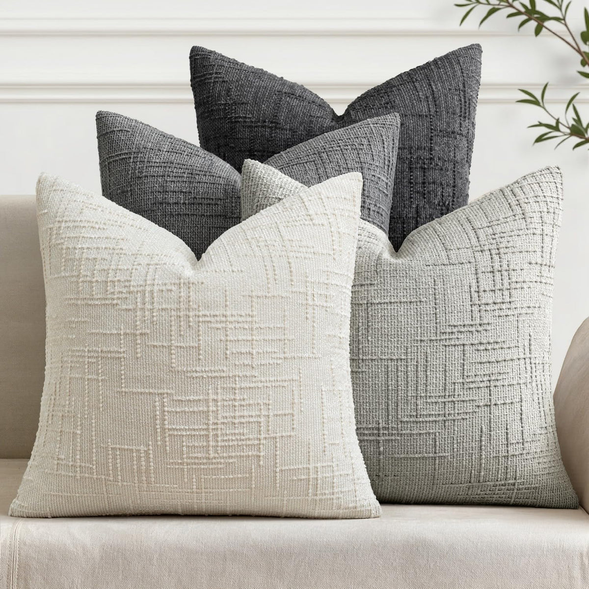 MIULEE Texture Chenille Decorative Throw Pillow Covers Neutral Beige 18x18