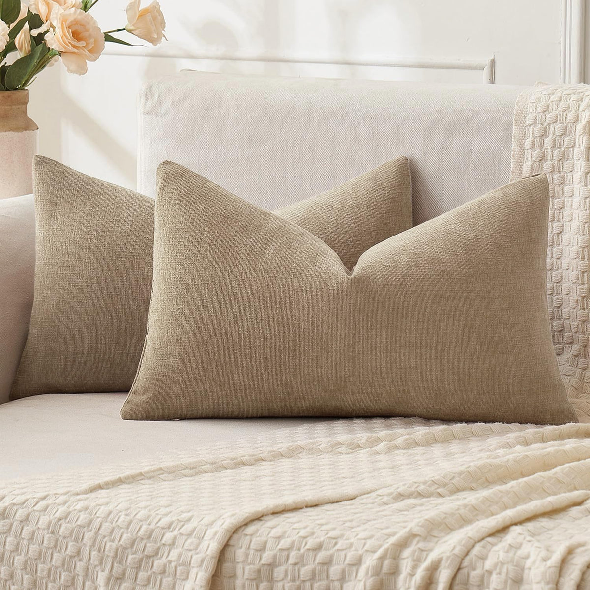 MIULEE Sage Green Chenille Couch Throw Pillow Covers, 18x18