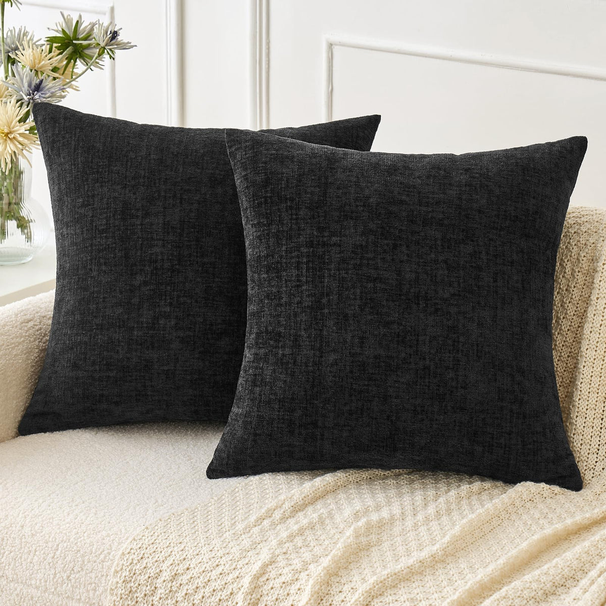 MIULEE Soft Chenille Throw Pillow Covers Green 18x18 Inch Pack of 2