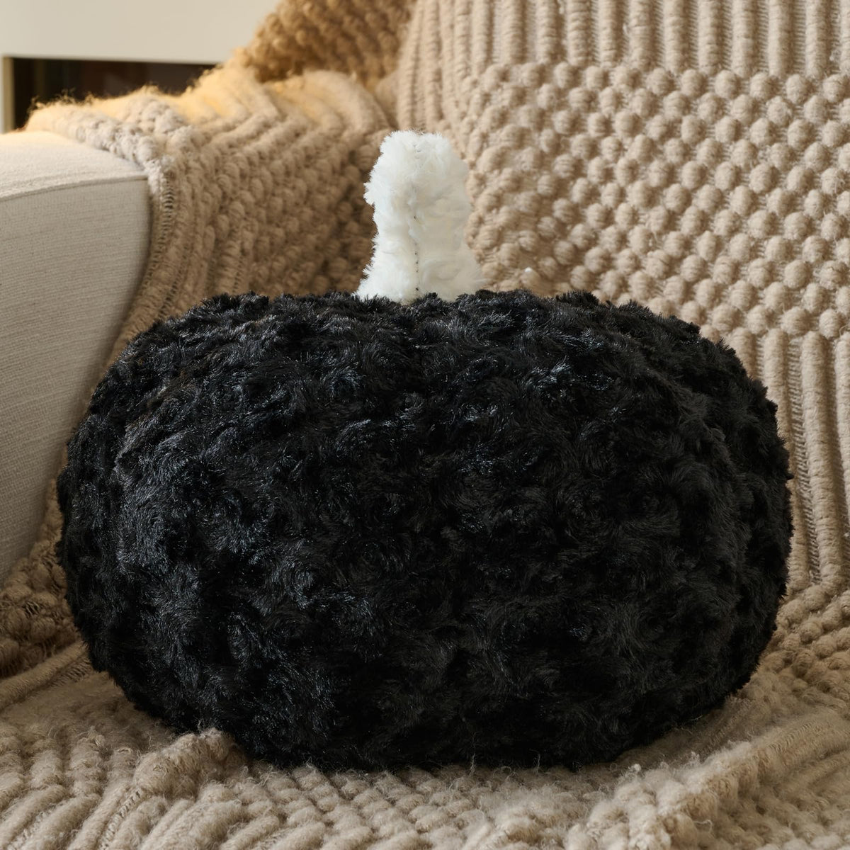 Pumpkin Pillow, Fall Decorative Pillows for Couch, Pumpkin Plush Throw Pillows for Bed (White, 8.6 Inches)