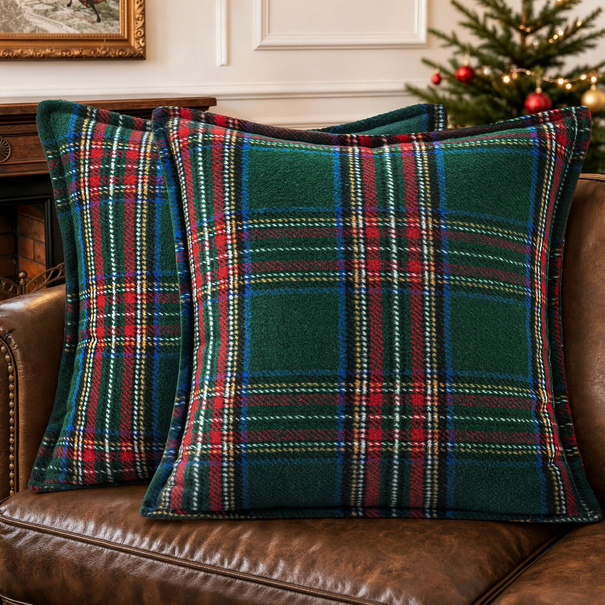 MIULEE Fall Plaid Pillow Covers 18x18 Khaki Fall Decorations for Home