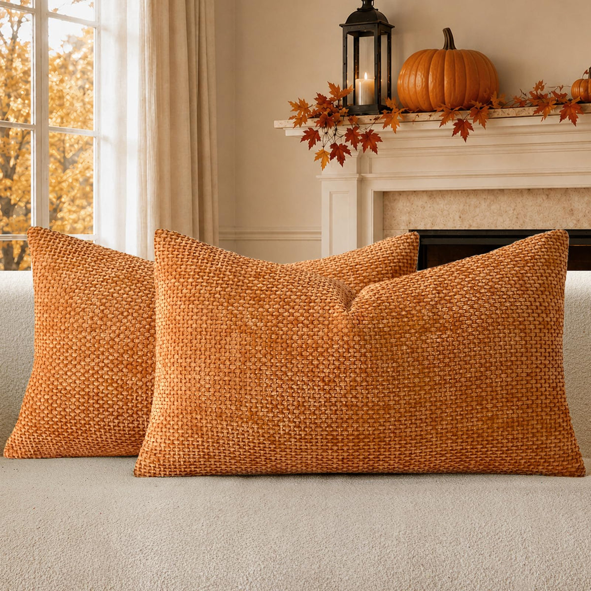 a moment Light Green Chenille Throw Pillow Covers 20x20 Inch Pack of 2 Modern Decorative Throw Pillow Covers Farmhouse Cross Covers Home Decor for Sofa Bedroom Living Room Spring