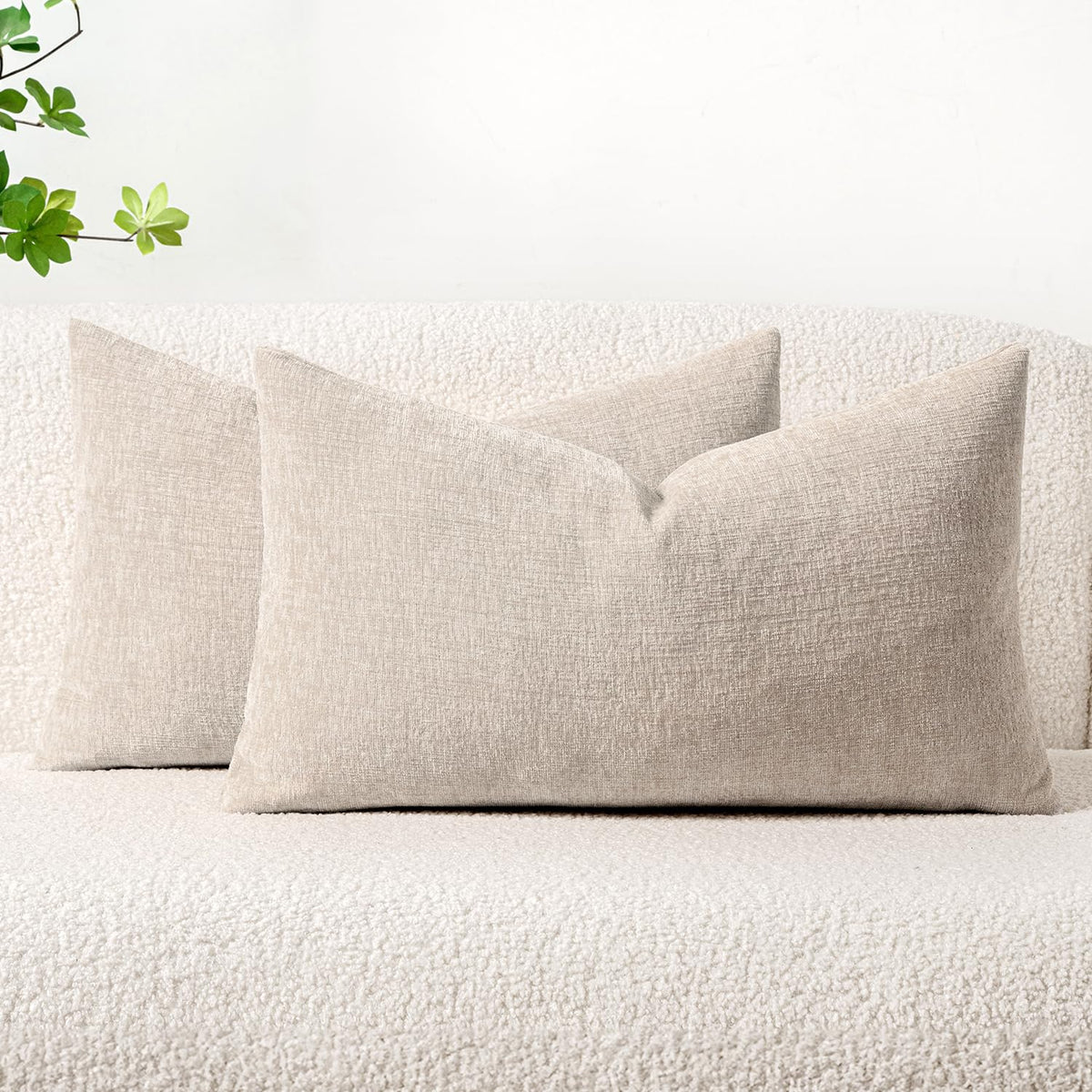 MIULEE Soft Chenille Throw Pillow Covers Green 18x18 Inch Pack of 2
