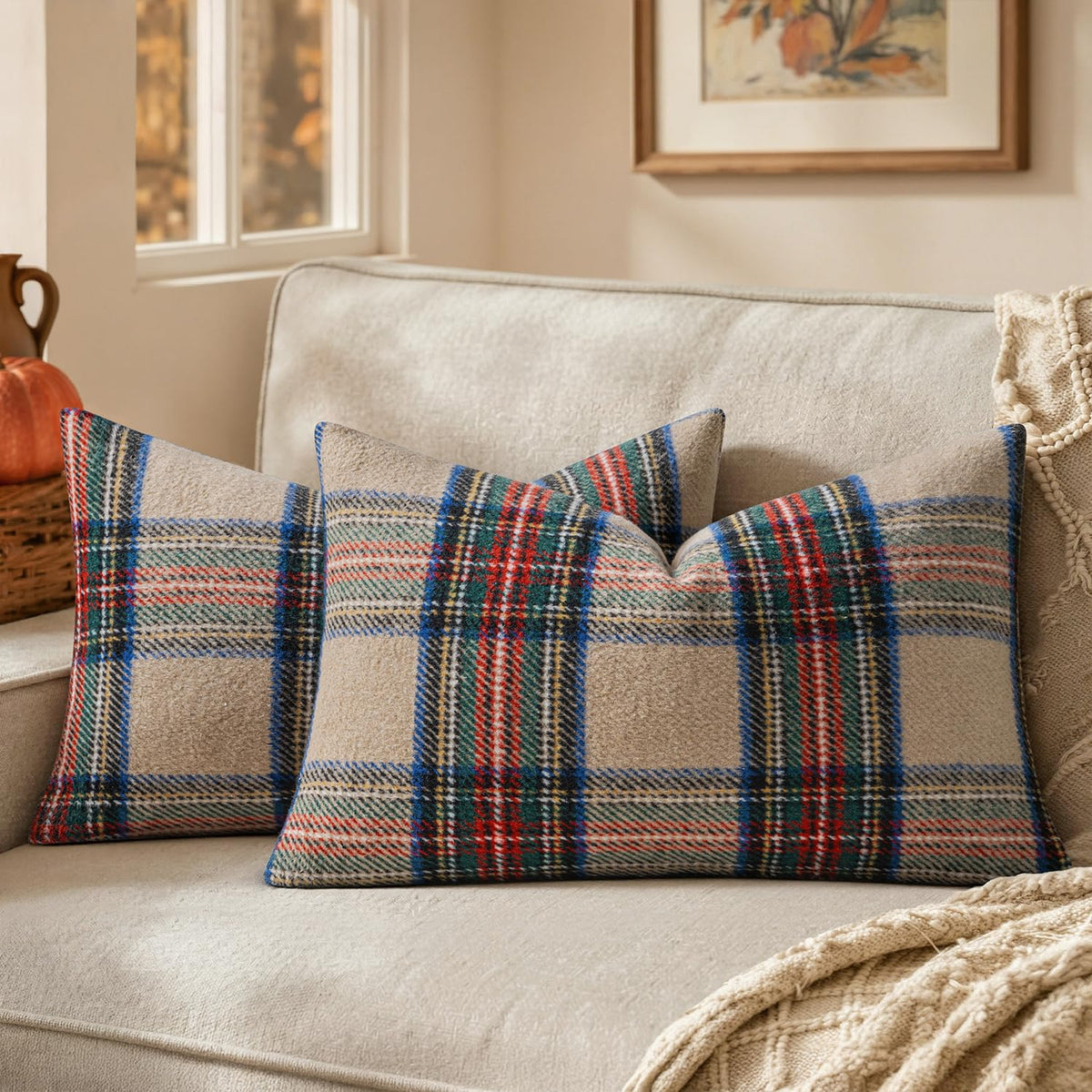 MIULEE Fall Plaid Decorative Pillow Covers Set of 2 18x18 Rust
