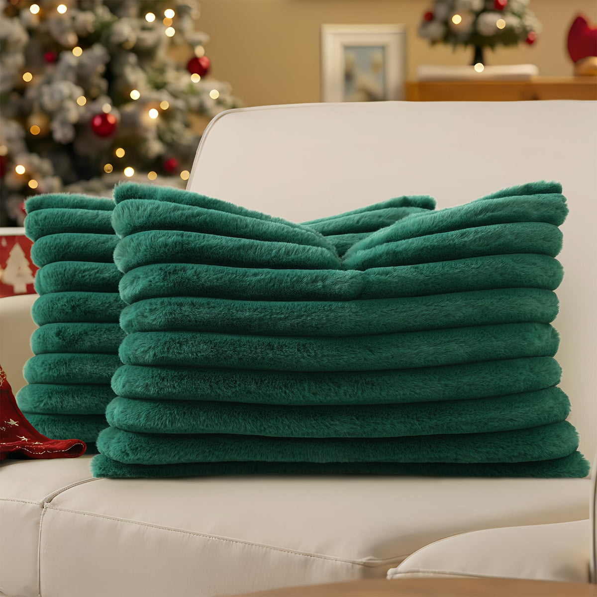 decorUhome Fall Faux Fur Throw Pillow Covers 18x18 Set of 2 Brown White