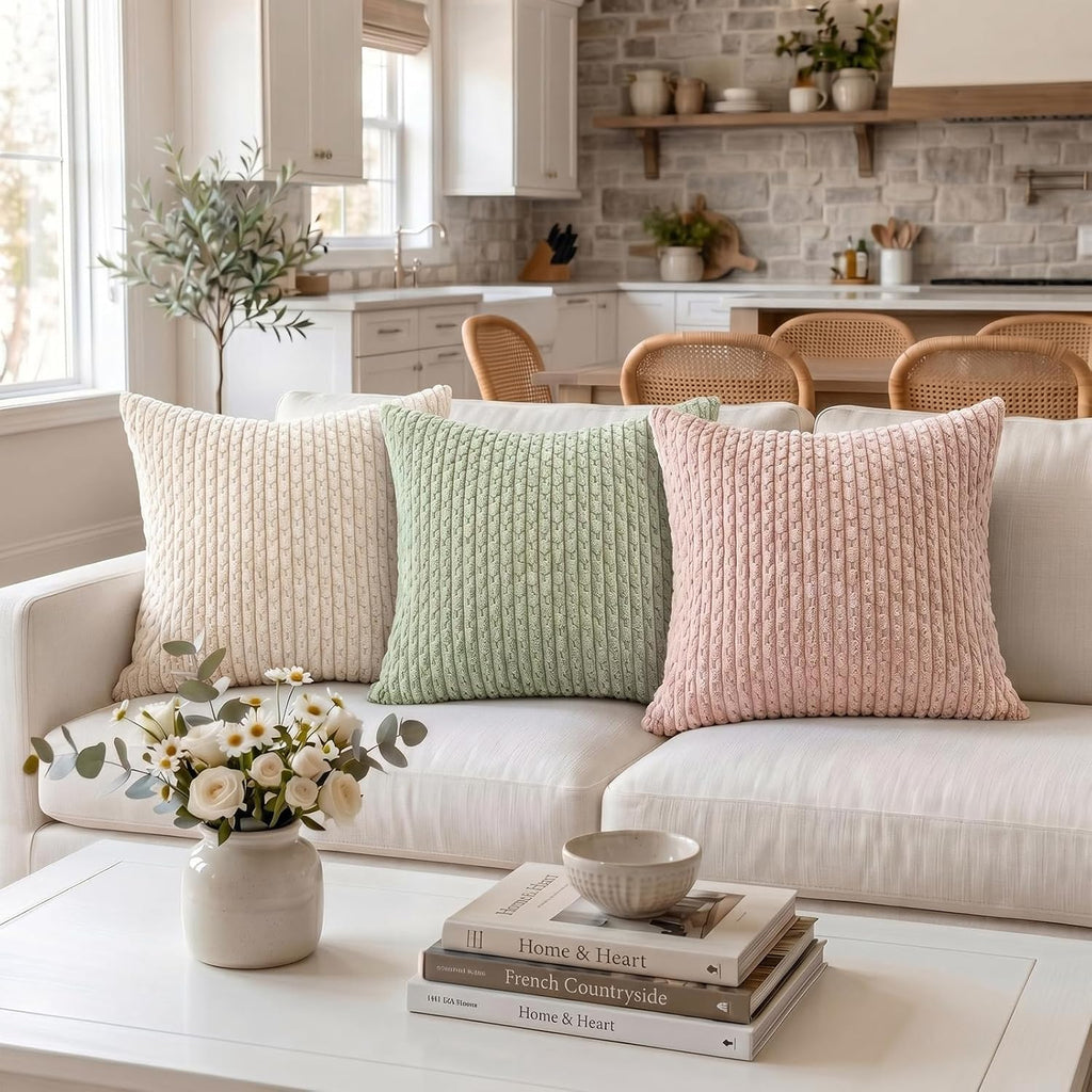 Fancy Homi 2 Packs Blush Pink Decorative Throw Pillow Covers 18x18 Inch for Couch Bed Sofa, Modern Farmhouse Boho Home Decor, Soft Cute Plush Corduroy Cushion Case 45x45 cm