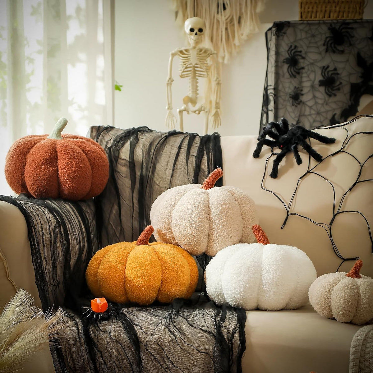 YRXRUS Halloween Pumpkin Pillows, Brown Pumpkin Shaped Throw Pillows Gifts, Fall Room Decoration, Small Cute Halloween Pillow, Teddy Fleece Small Cute 4x7 Inches Pillow for Natural Decor