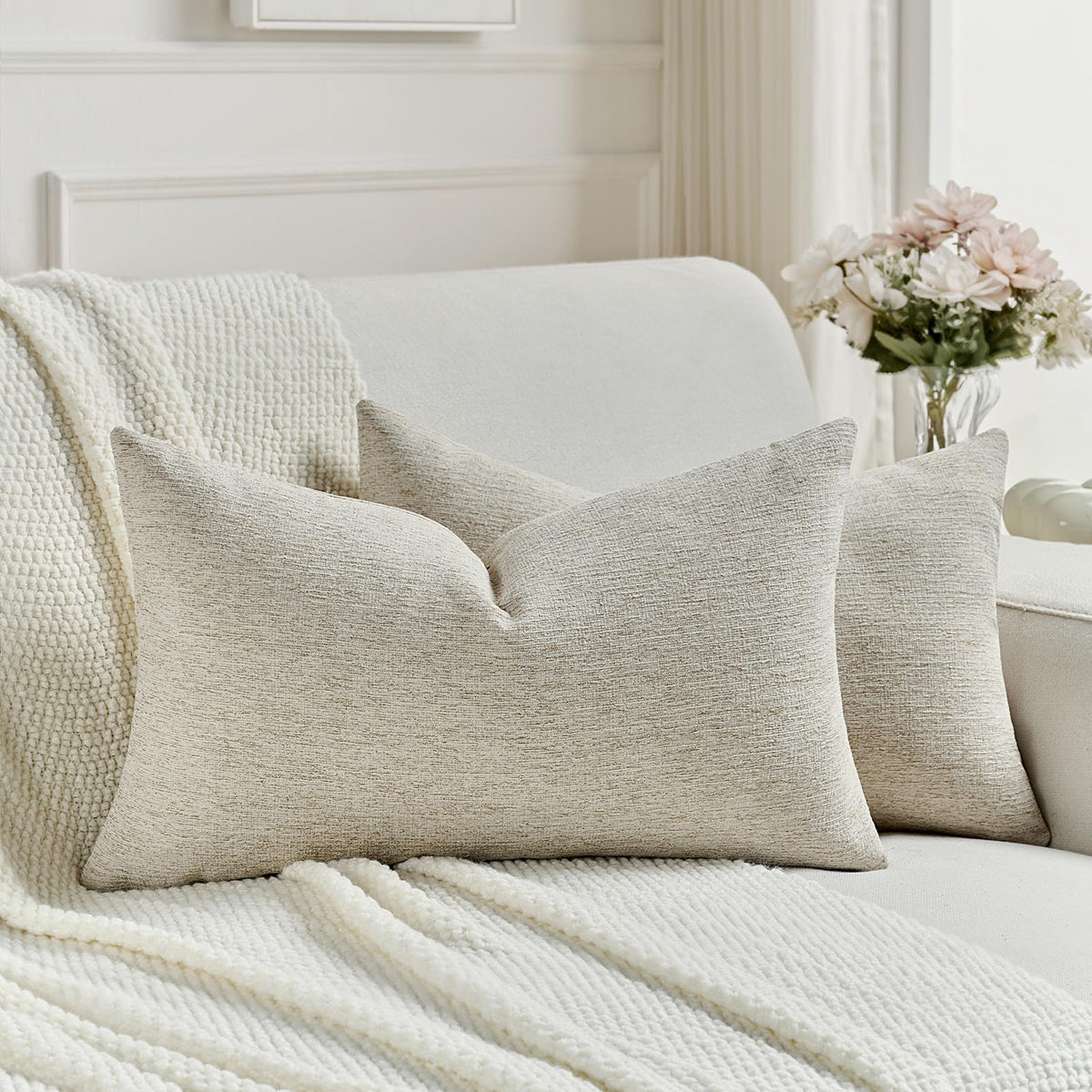 FUTEI Pack of 2 Faux Linen Throw Pillow Covers 18x18 Inch,Light Grey