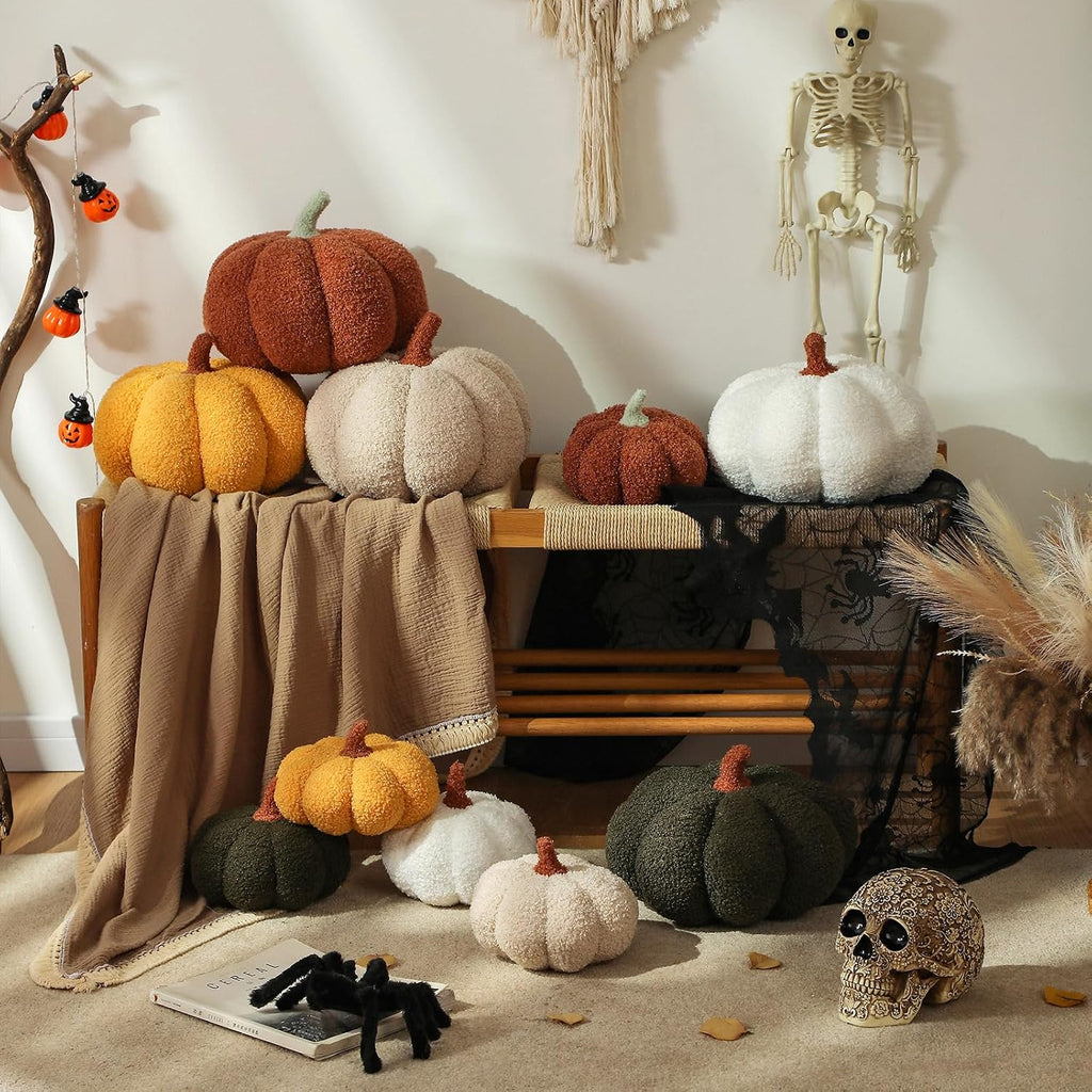 YRXRUS Halloween Pumpkin Pillows, Brown Pumpkin Shaped Throw Pillows Gifts, Fall Room Decoration, Small Cute Halloween Pillow, Teddy Fleece Small Cute 4x7 Inches Pillow for Natural Decor