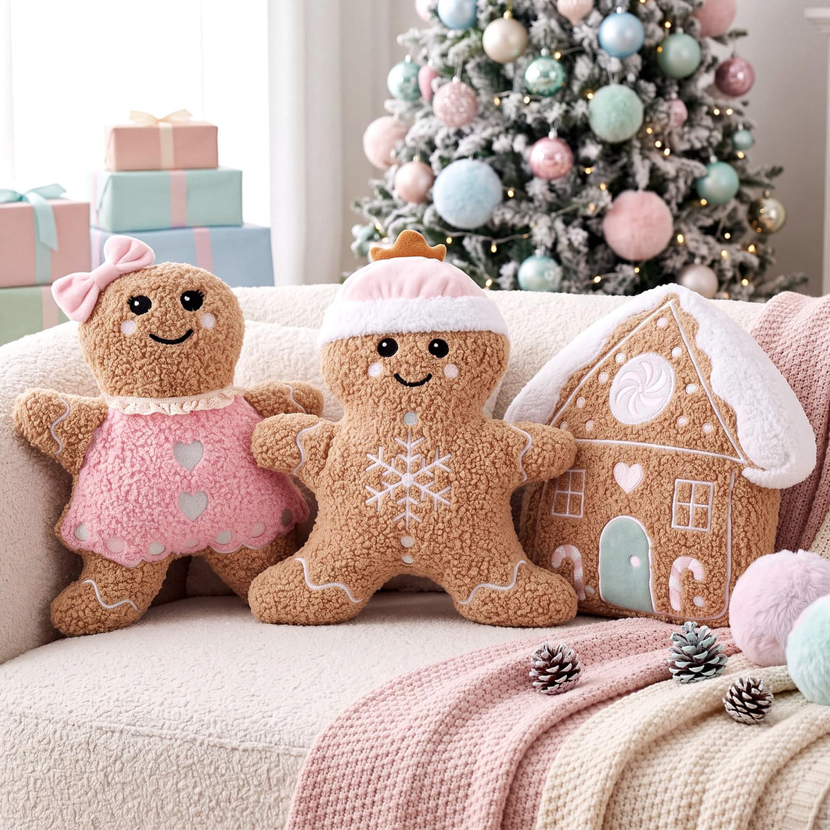 Konohan 3 Pcs Christmas Gingerbread Man Throw Pillows for Christmas Decor