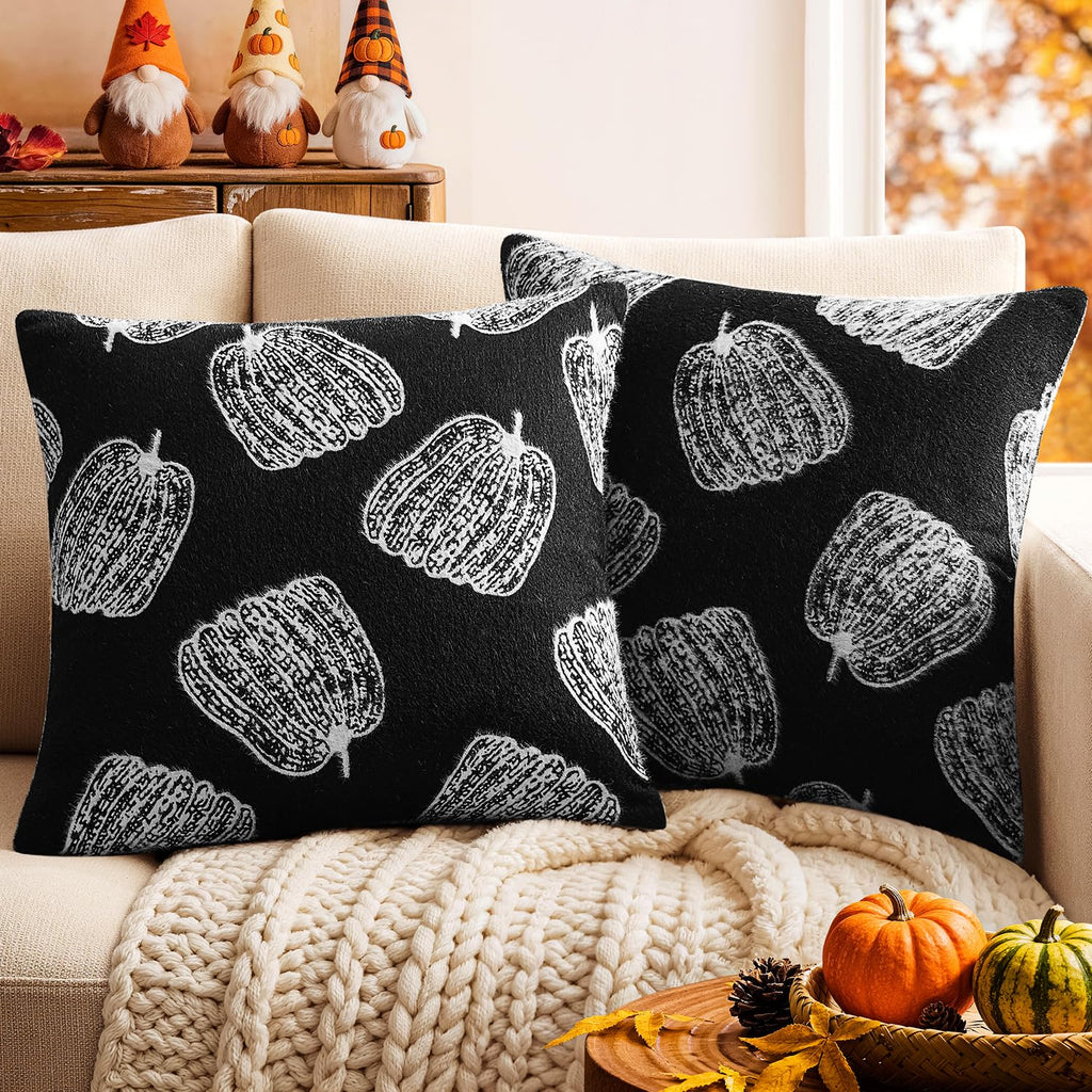 Throw Pillow Covers Set of 2 18x18 White Pumpkins Fall Camel Covers, Soft Faux Decorative Yellow Covers for Couch Sofa Bed Living Room, Farmhouse Home Boho Decor