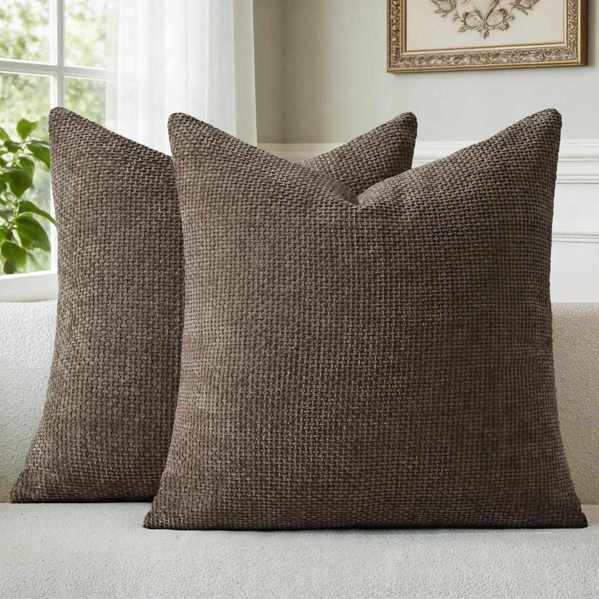 a moment Light Green Chenille Throw Pillow Covers 20x20 Inch Pack of 2 Modern Decorative Throw Pillow Covers Farmhouse Cross Covers Home Decor for Sofa Bedroom Living Room Spring