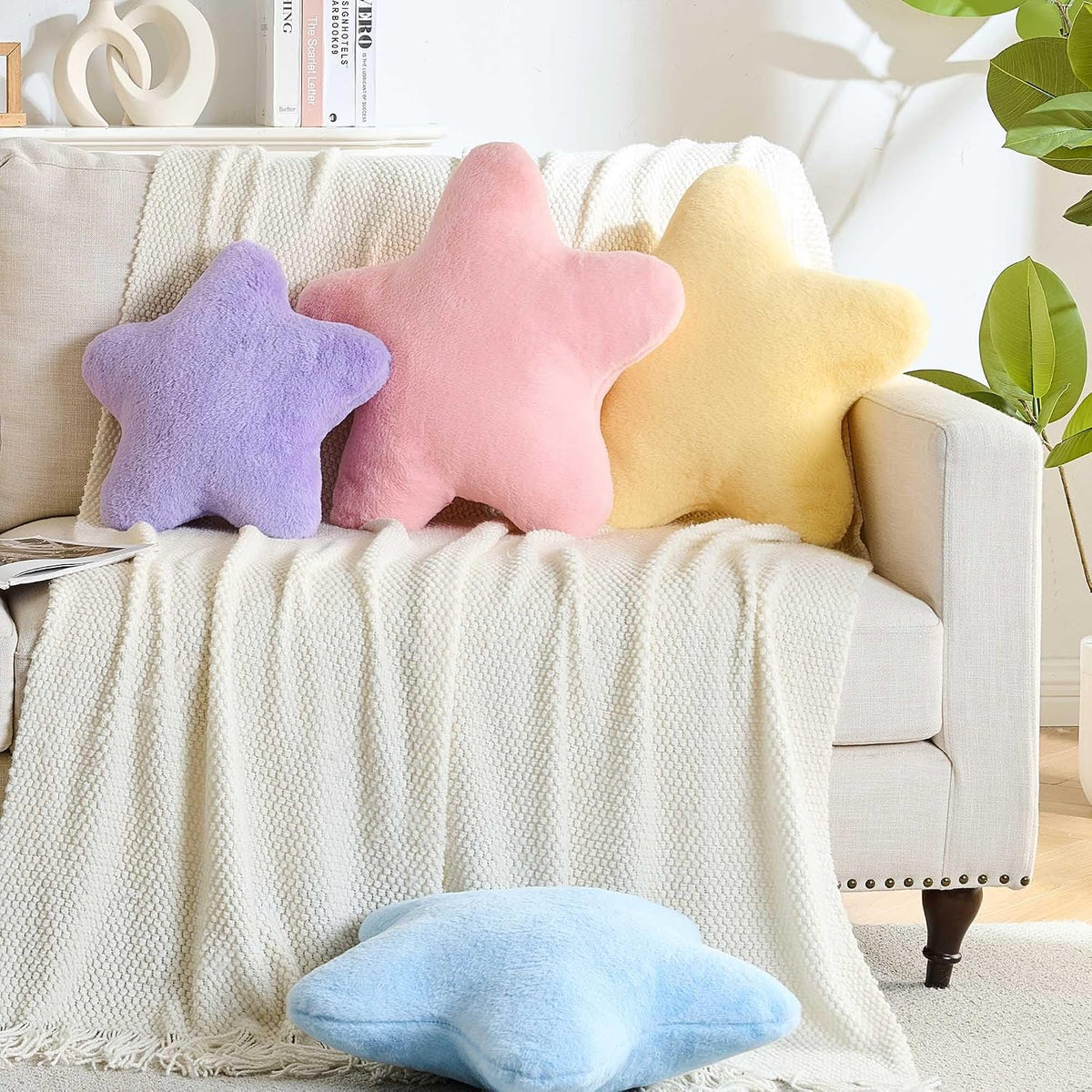 Star Pillow,Star Shaped Decorative Throw Pillow for Bed Couch,Yellow,15.7"