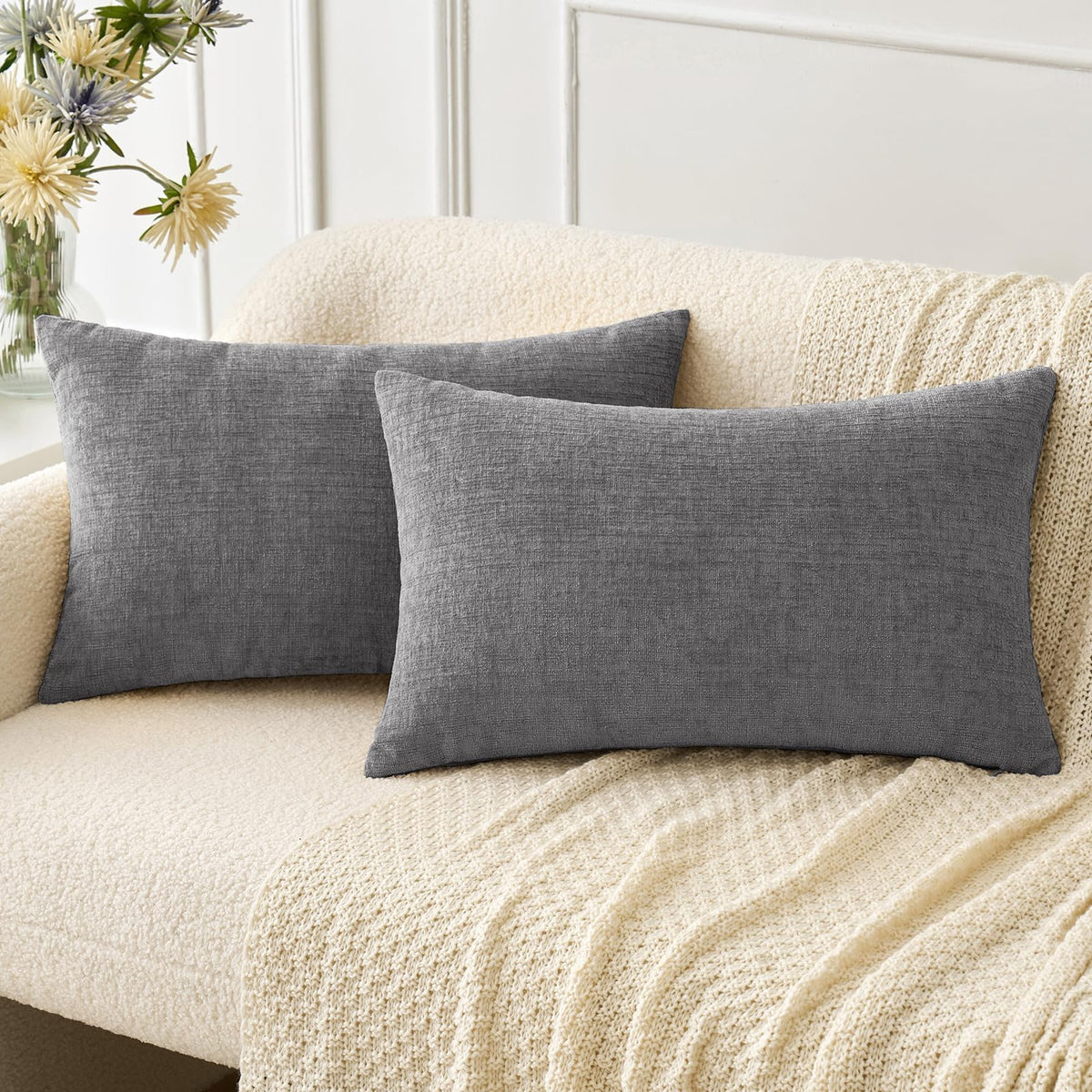 MIULEE Soft Chenille Throw Pillow Covers Green 18x18 Inch Pack of 2