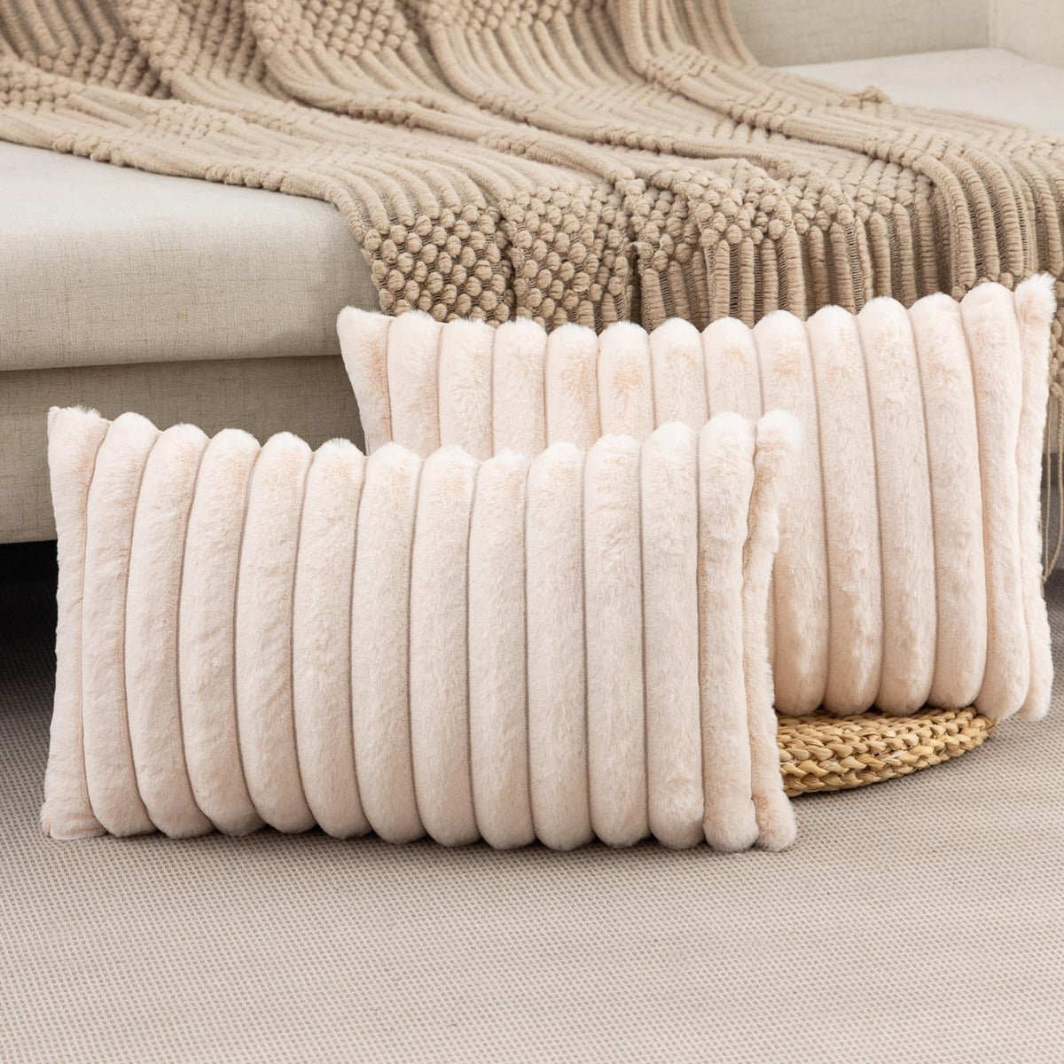 ZLINA Faux Fur Decorative Throw Pillow Covers 22 x 22 Inch,Black