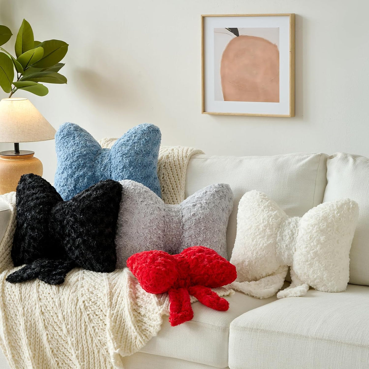 Bow Pillow, Decorative Throw Pillows Soft Plush (White, Small-12 Inches)