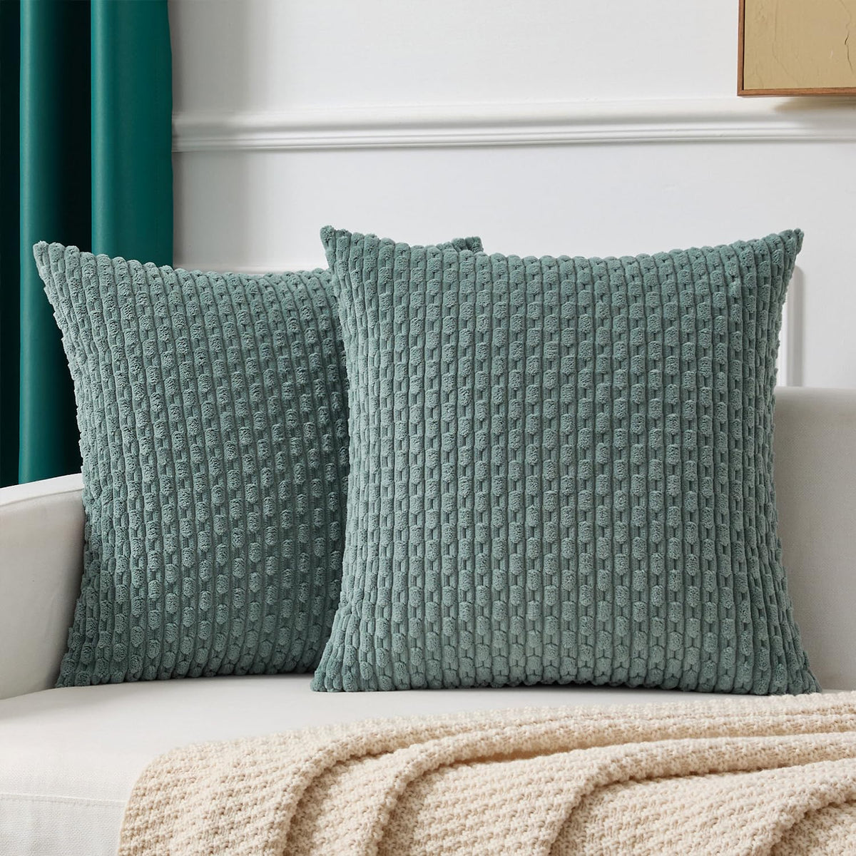 Kevin Textile Soft Corduroy 18x18 Inch Pillow Covers 2 Pack, Dark Green