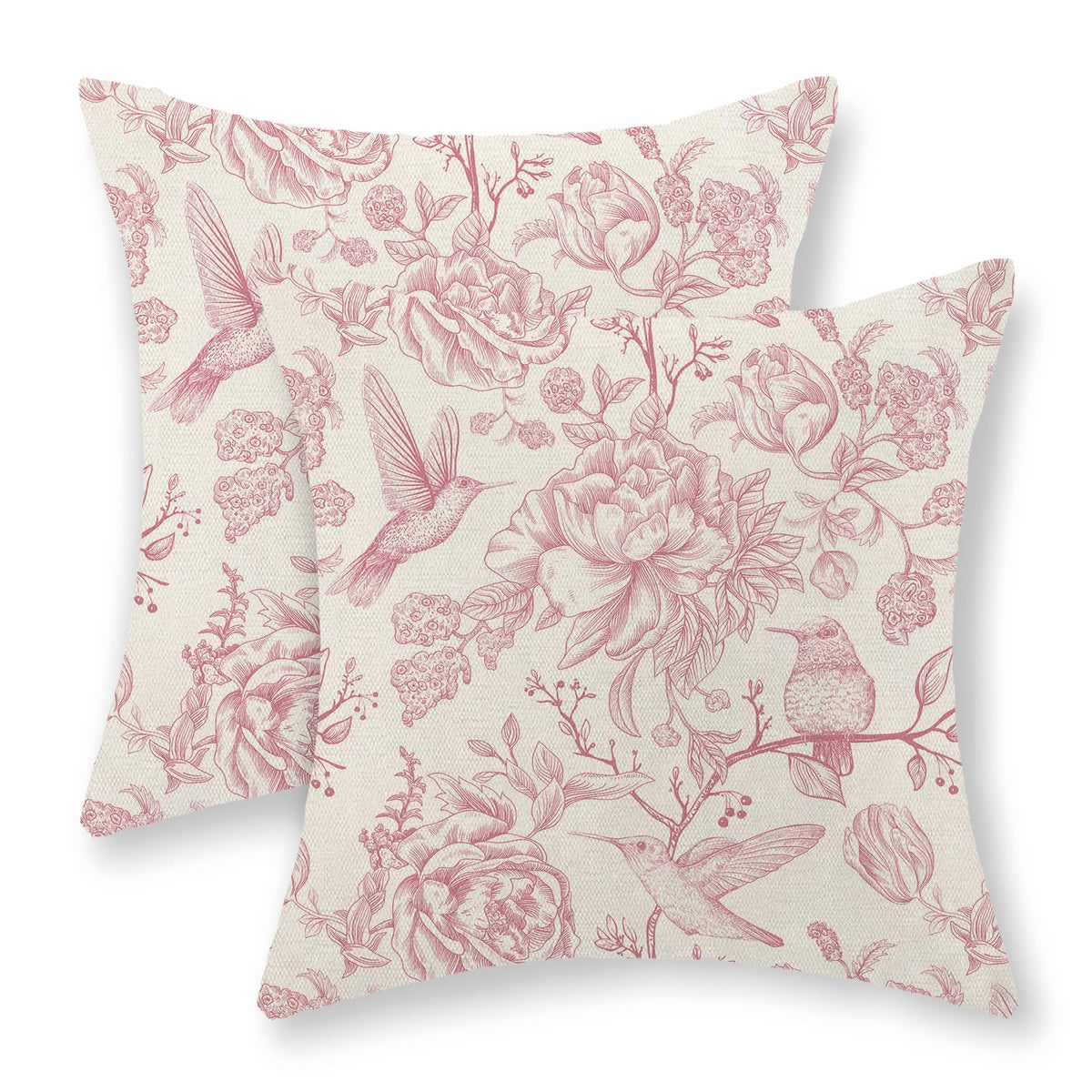 Sage Green Pillow Covers 18x18 Set of 2 Light Green Chinoiserie Bird Floral Throw Pillows Outdoor Decor Vintage Hummingbird Flower Pillow Cases Linen Decorative Cushion Cover for Couch Sofa
