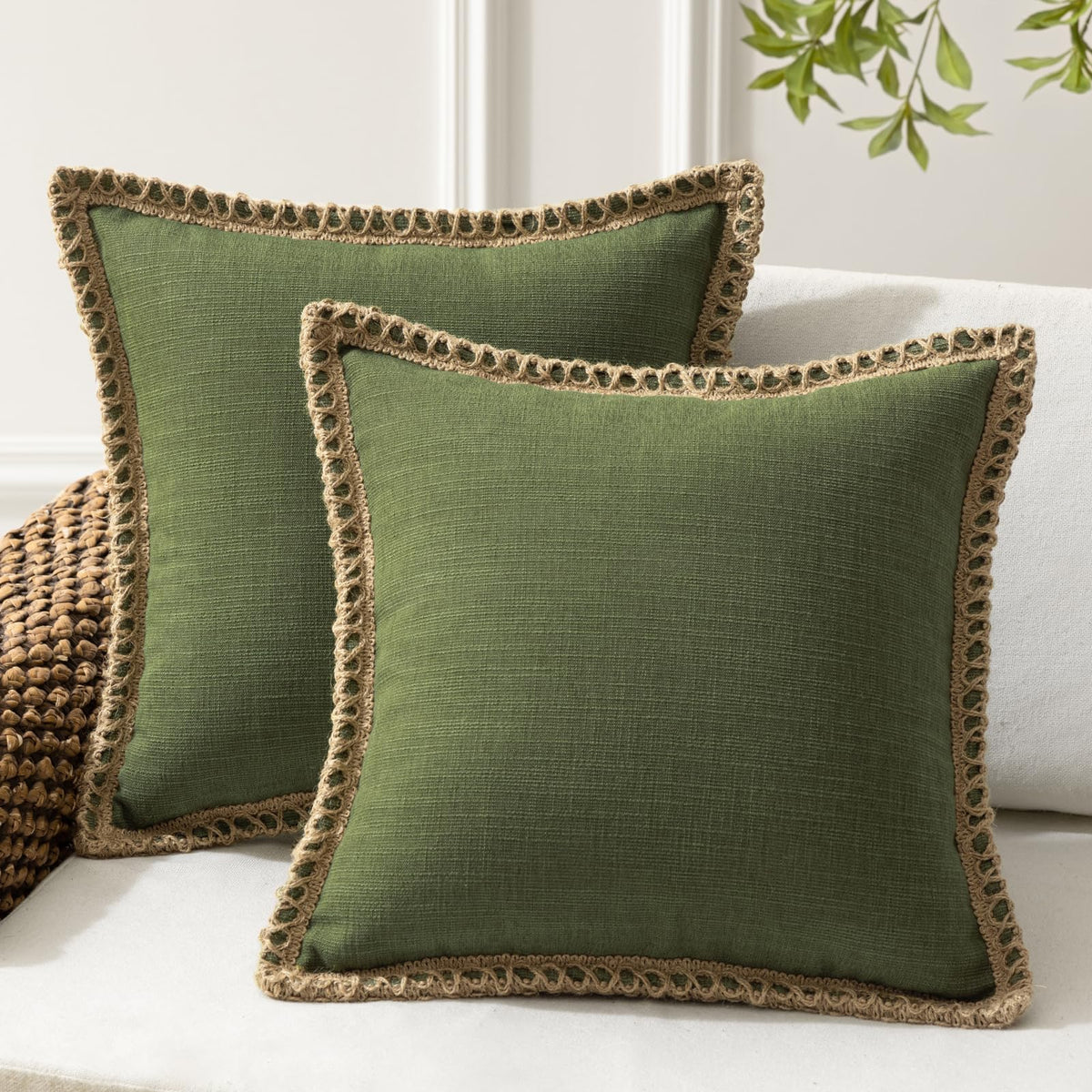 Phantoscope Pack of 2 Coastal Aqua Pillow Covers 18x18, Textured Polyester with Rope Trim, Fade Resistant Vintage Turquoise Blue Decorative Cushion Cases, Hidden Zipper, Farmhouse Boho Beach Decor