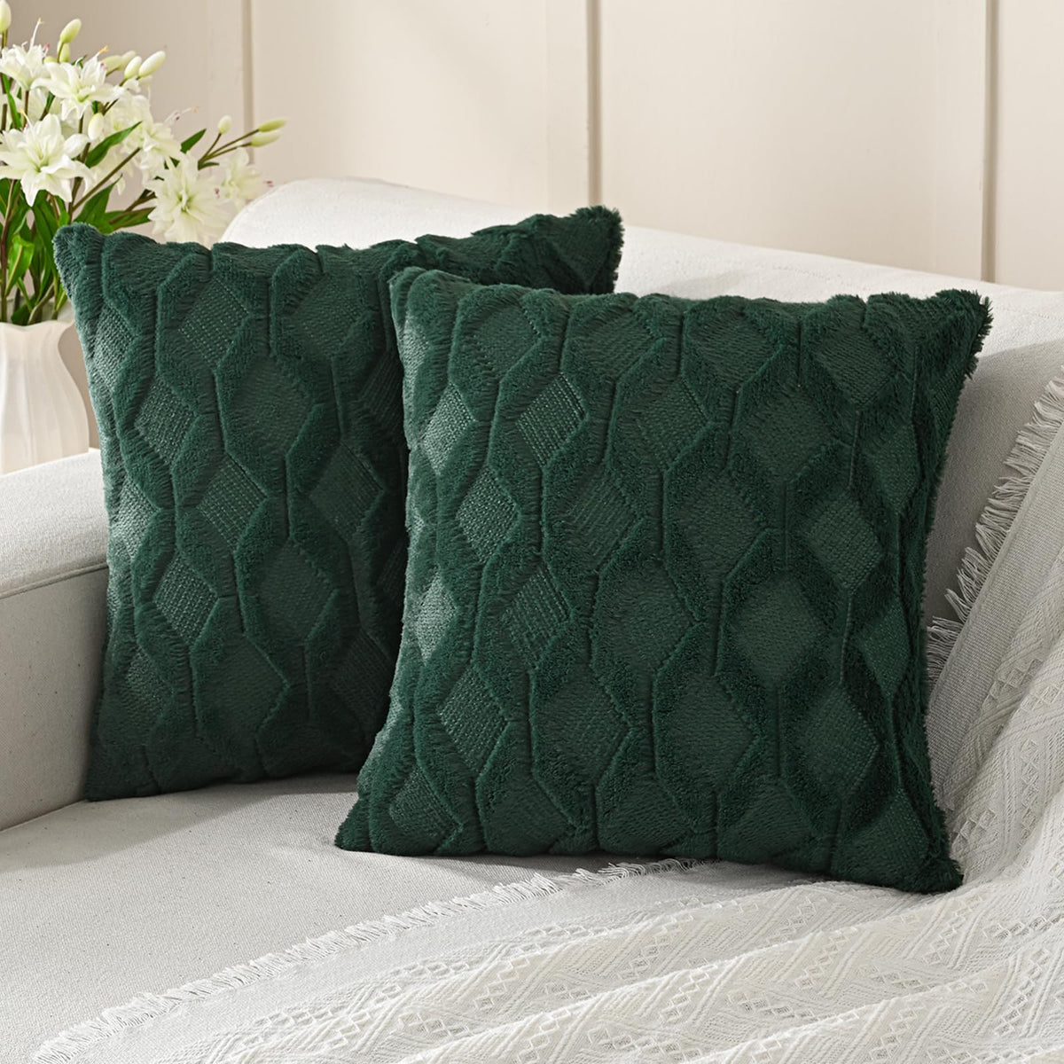 Volcanics Pack of 2 Faux Wool Light Brown Throw Pillow Covers 20x20 Inch