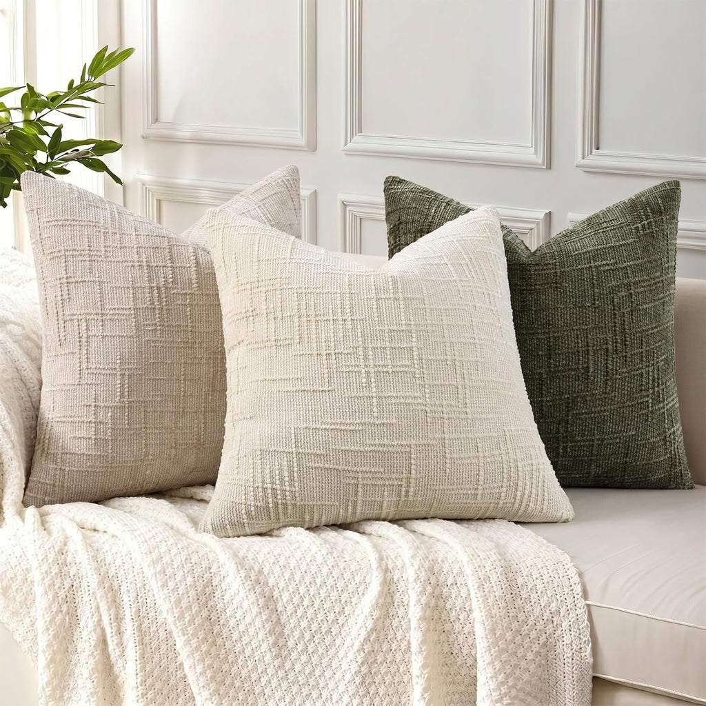 decorUhome Textured Chenille Throw Pillow Covers 18x18 Set of 2 Ivory
