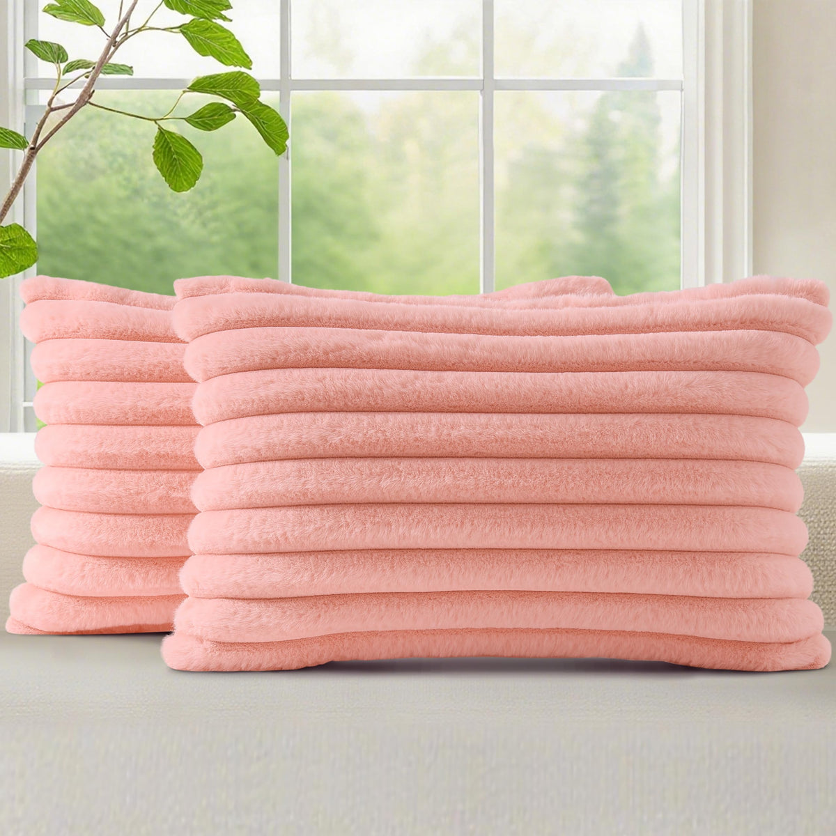 decorUhome Fall Faux Fur Throw Pillow Covers 18x18 Set of 2 Brown White