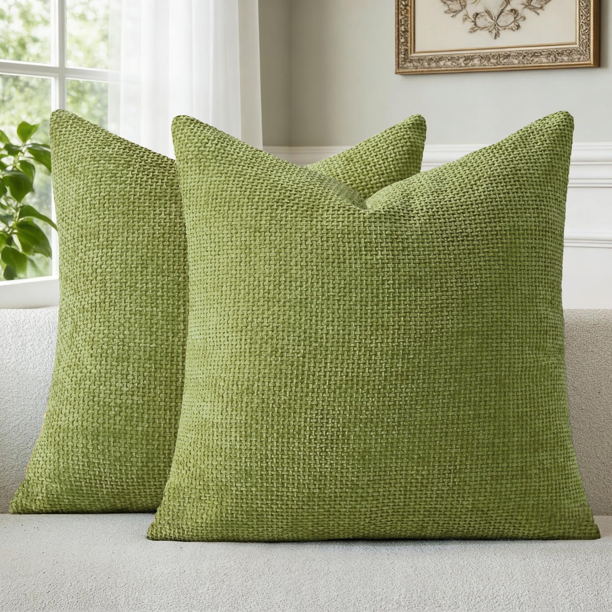 a moment Grey-Beige Chenille Throw Pillow Covers 16x16 Inch Pack of 2 Modern Decorative Throw Pillow Cases Farmhouse Cross Throw Pillowcases Home Decor for Sofa Bedroom Living Room