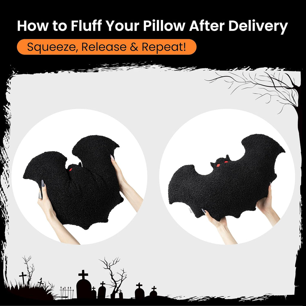 AELS Bat Pillow Set of 2, 23.6"&19.6" Bats Plush Pillow, Halloween Pillows for Holiday Party Home, Halloween Decorations for Living Room Bedroom, Black