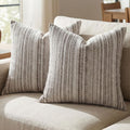 Set of 2 Striped Chenille Throw Pillow Covers 18x18 Inches Premium Plush Textured Decorative Cushion Covers Reinforced Hidden Zipper Mid-Century Modern Farmhouse Decor for Couch Sofa Beige