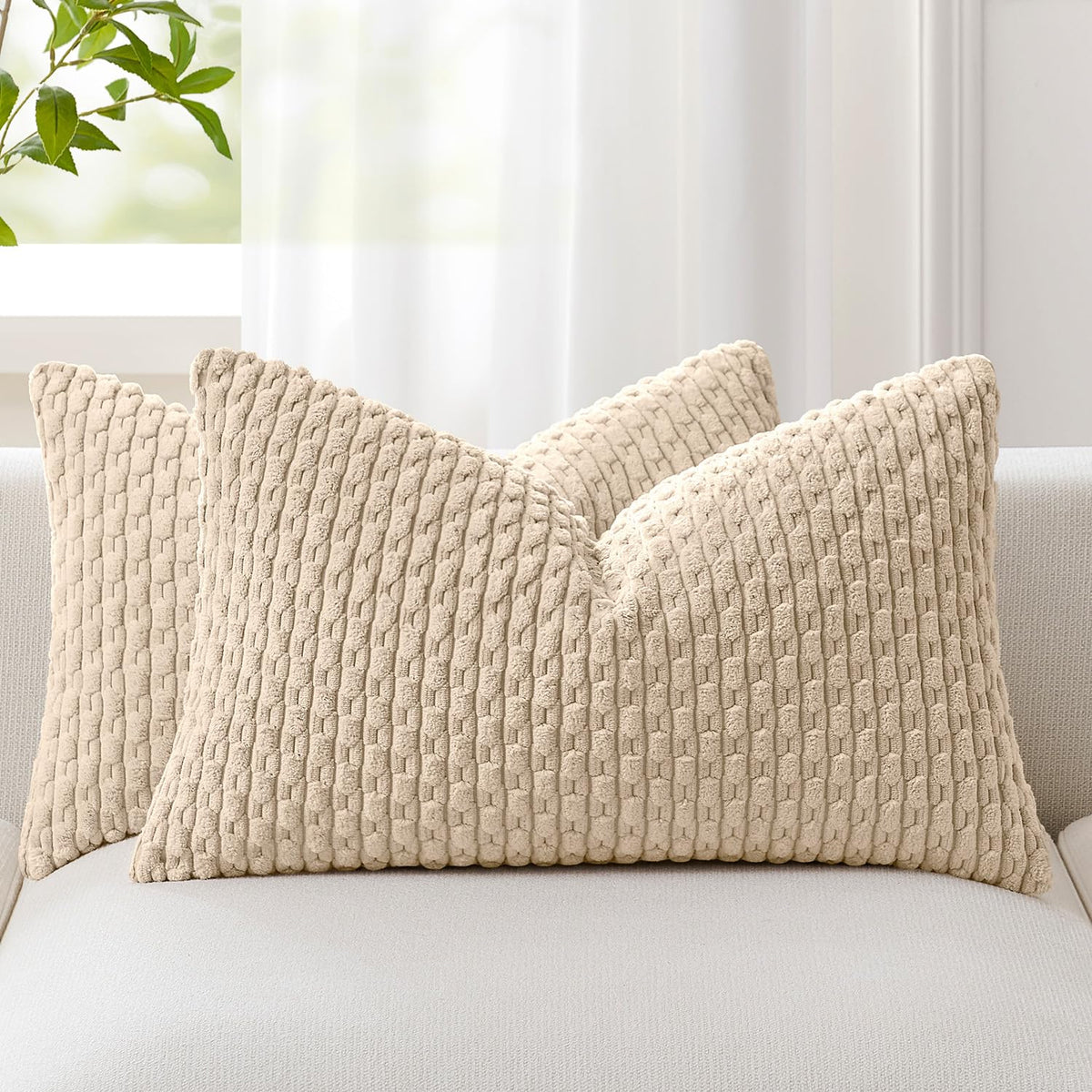 Kevin Textile Soft Corduroy 18x18 Inch Pillow Covers 2 Pack, Dark Green