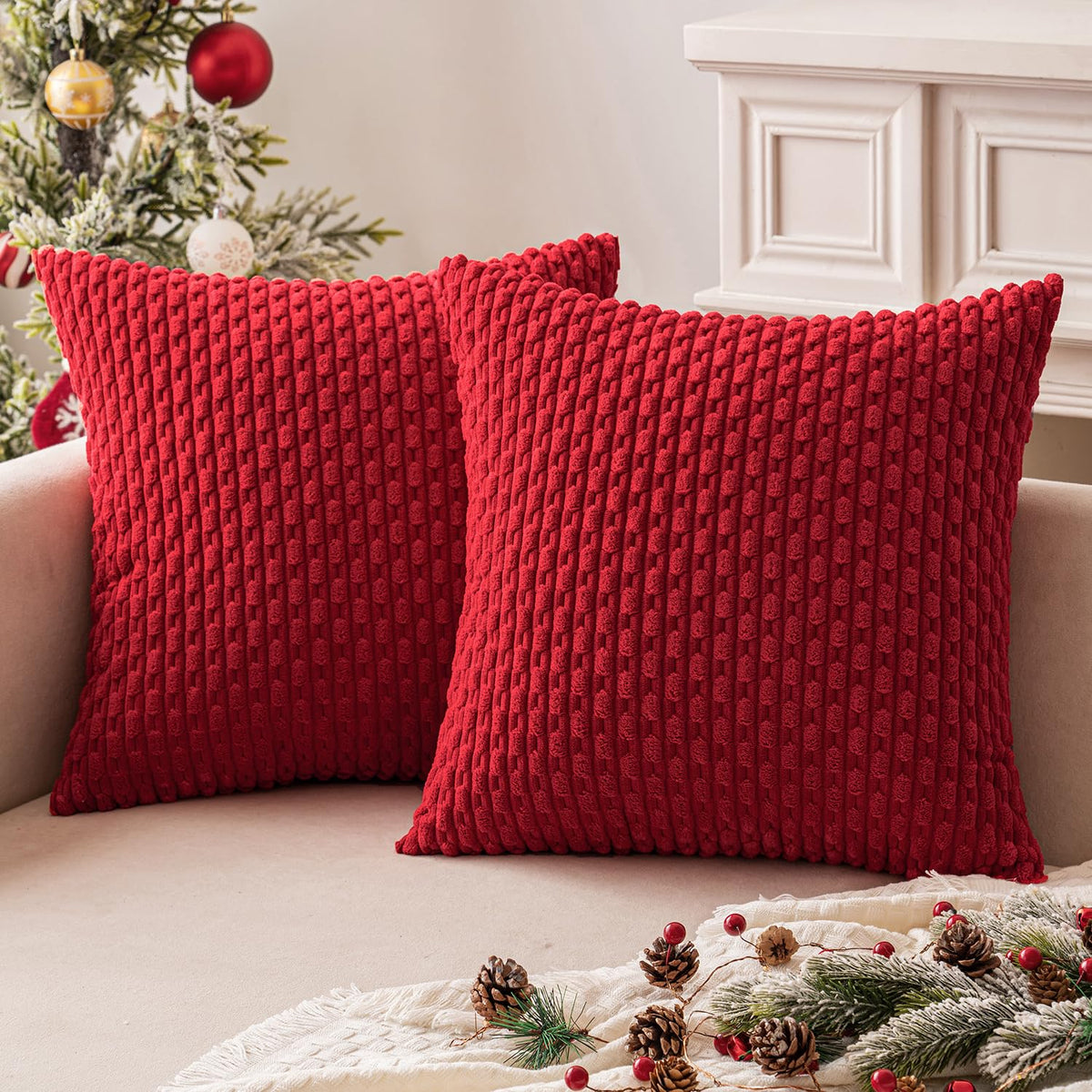 MIULEE Decorative Throw Pillow Covers 20x20 Sage Green Textured Corduroy
