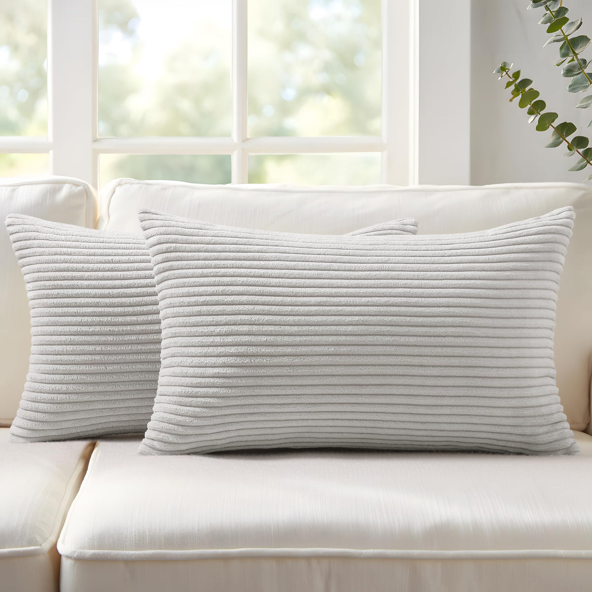 Mecatny Corduroy Fall Throw Pillow Covers 18x18 Set of 2 Cream White