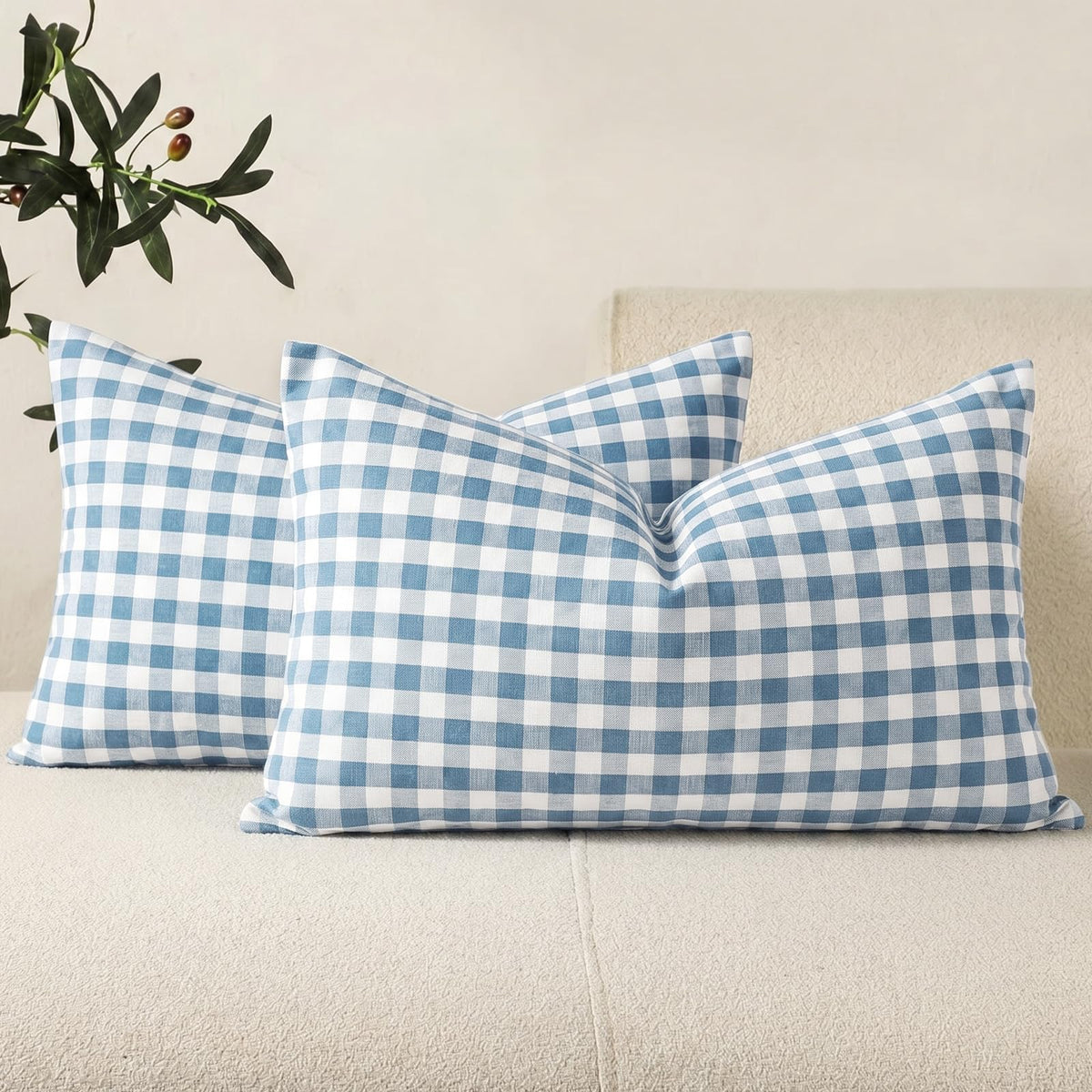 Farmhouse Brown Gingham Checkered Plaid Throw Pillow Covers 20x20 Set of 2
