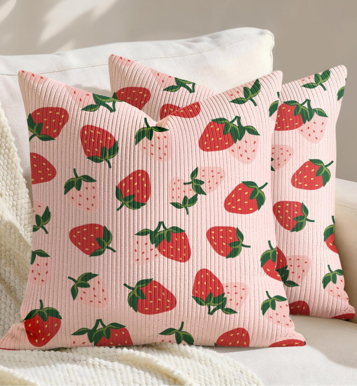 Corduroy Throw Pillow Covers 18x18 - Set of 2 Decorative Spring Pillow Covers with Zipper Farmhouse Decor Cottage Throw Pillowcases for Couch Sofa Living Room Home Bedroom, PK Floral